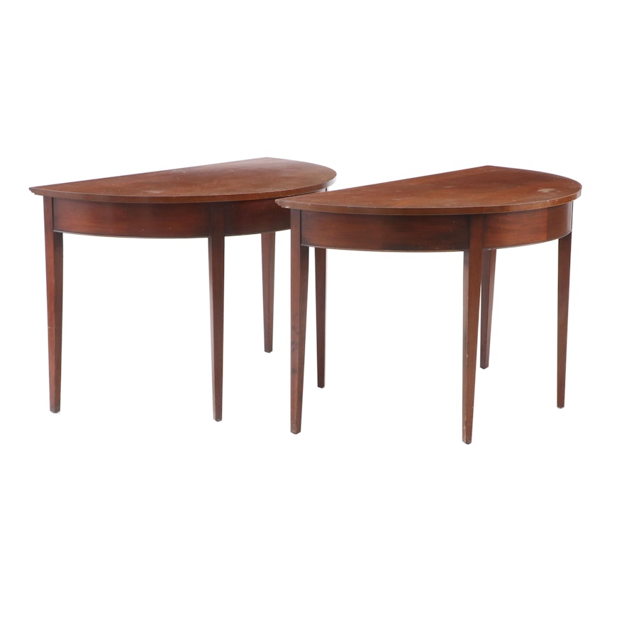 Federal Style Mahogany Veneer Demilune Tables, Mid-20th Century