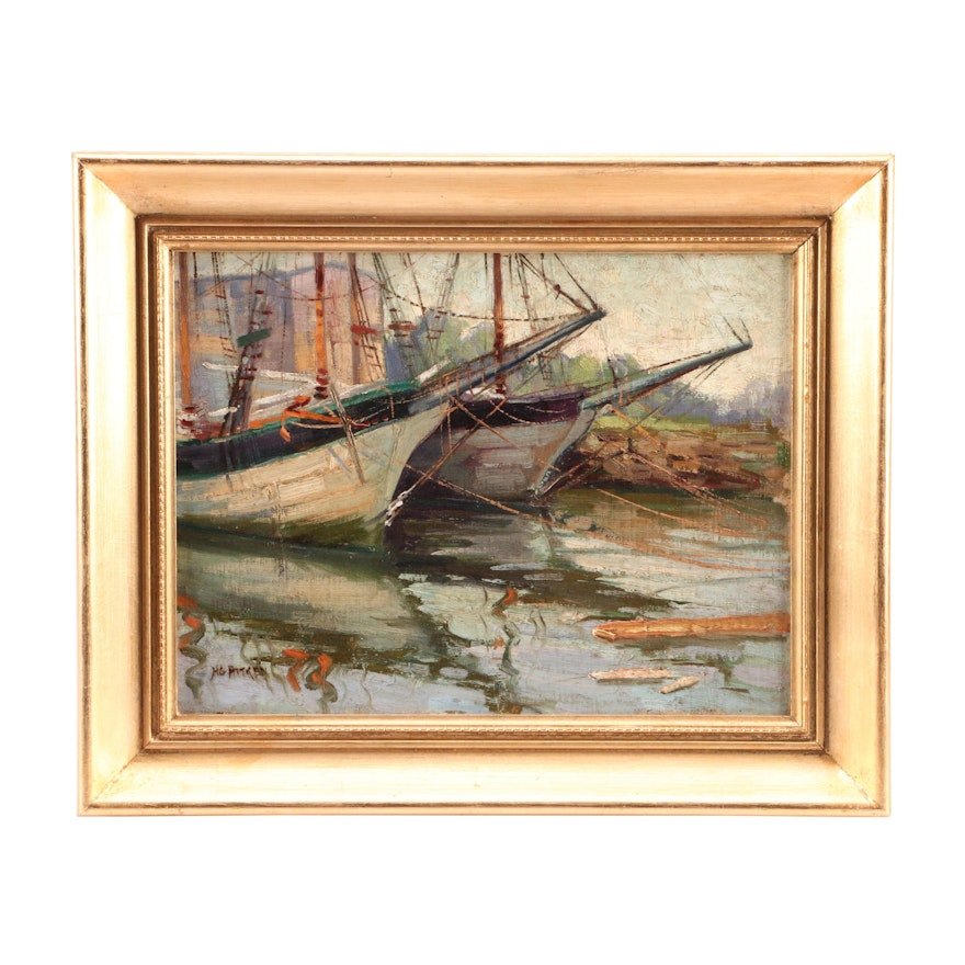 Harry Aitken Oil Painting of Harbor Scene