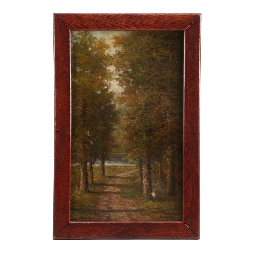 Henry A. Duessel Oil Painting of Forest Scene