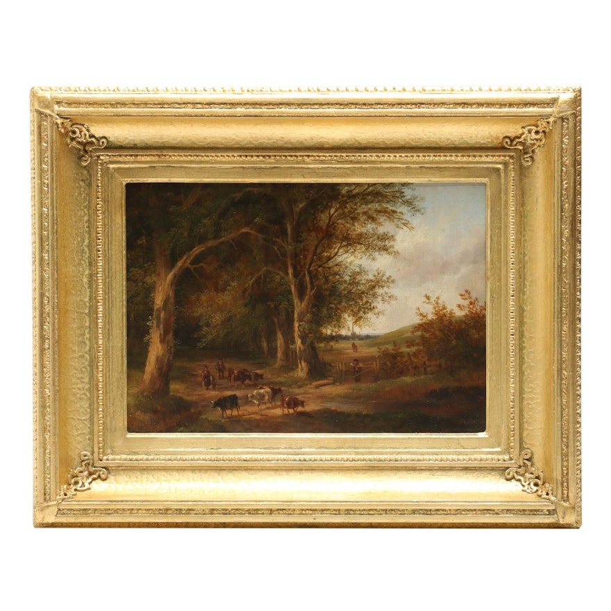 Late 19th-Century Luminist Pastoral Landscape Oil Painting