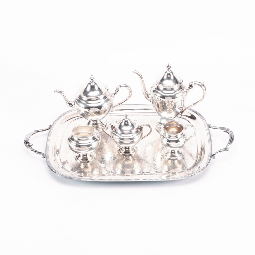 Gorham "Puritan" Sterling Silver Tea and Coffee Service With Silver Plate Tray