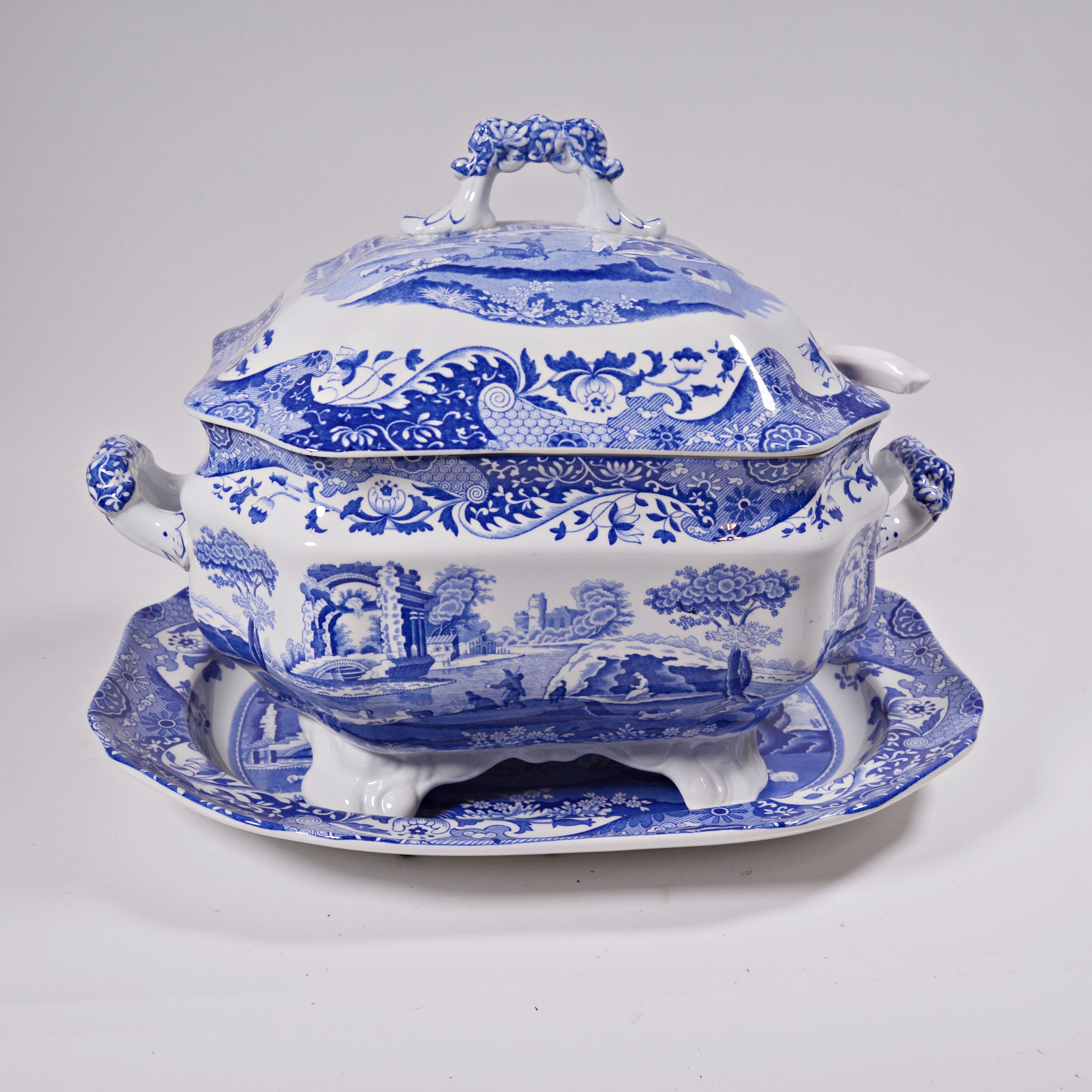 Spode "Blue Italian" Earthenware Lidded Tureen with Ladle and Underplate