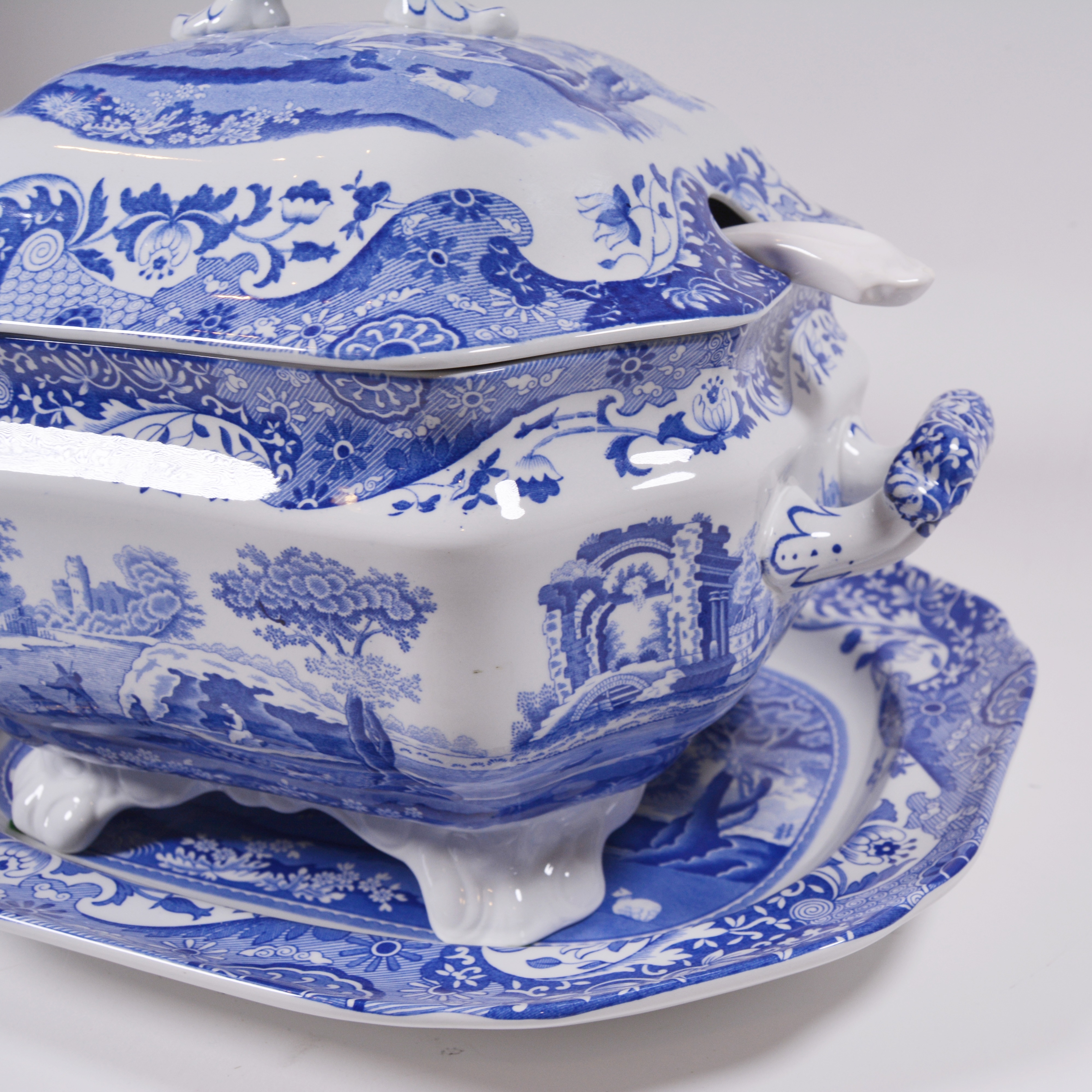 Spode "Blue Italian" Earthenware Lidded Tureen with Ladle and Underplate