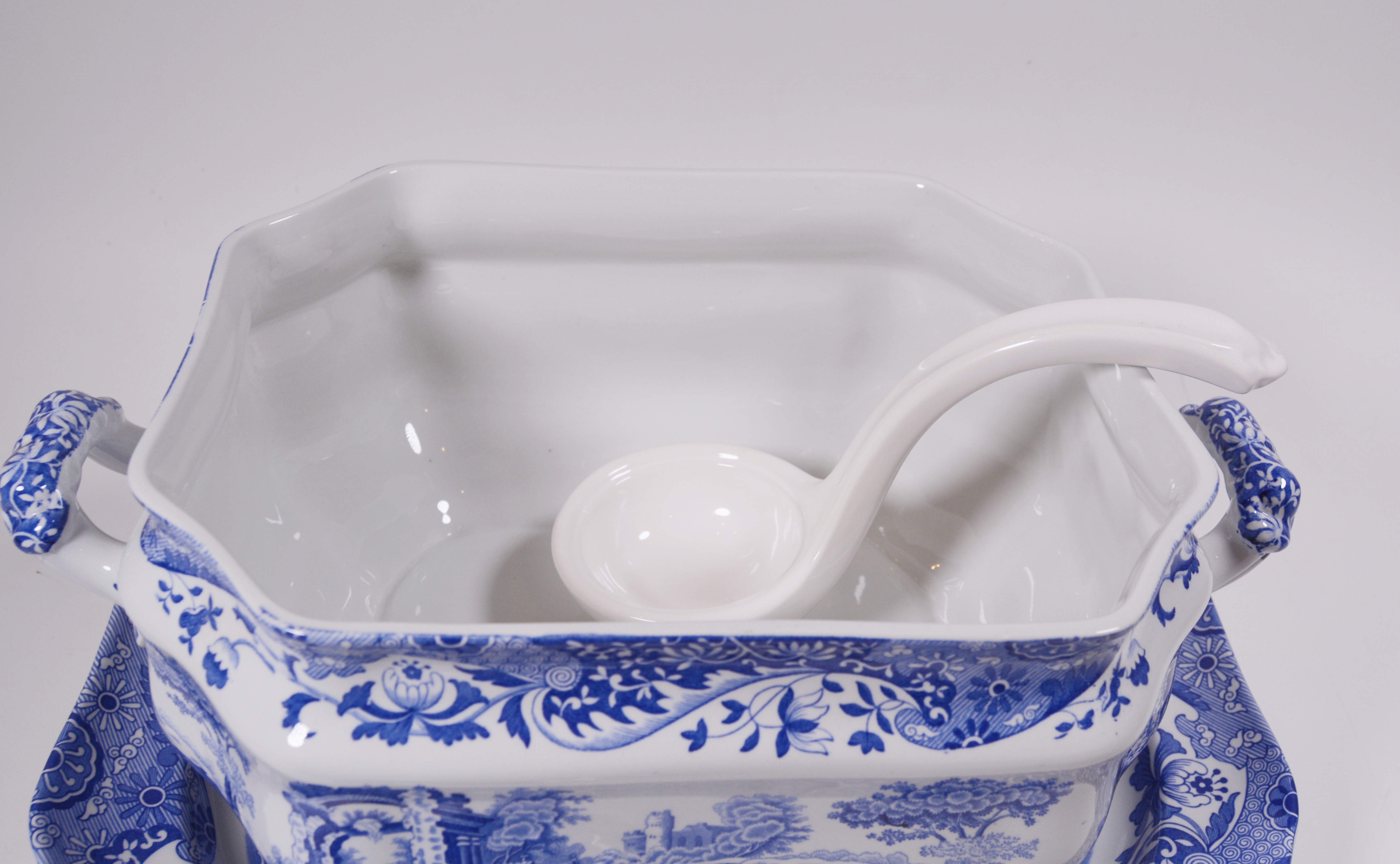 Spode "Blue Italian" Earthenware Lidded Tureen with Ladle and Underplate