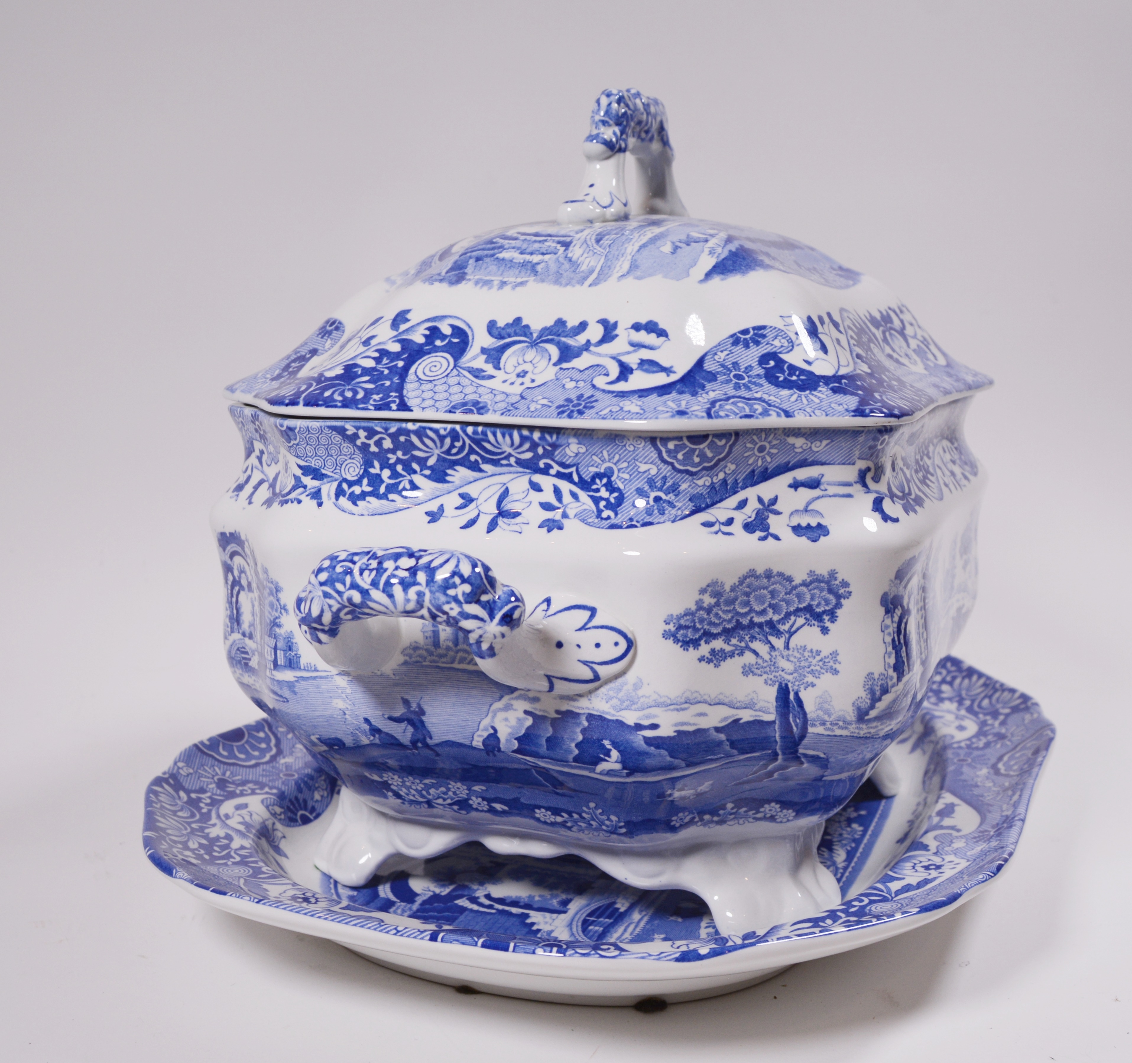 Spode "Blue Italian" Earthenware Lidded Tureen with Ladle and Underplate