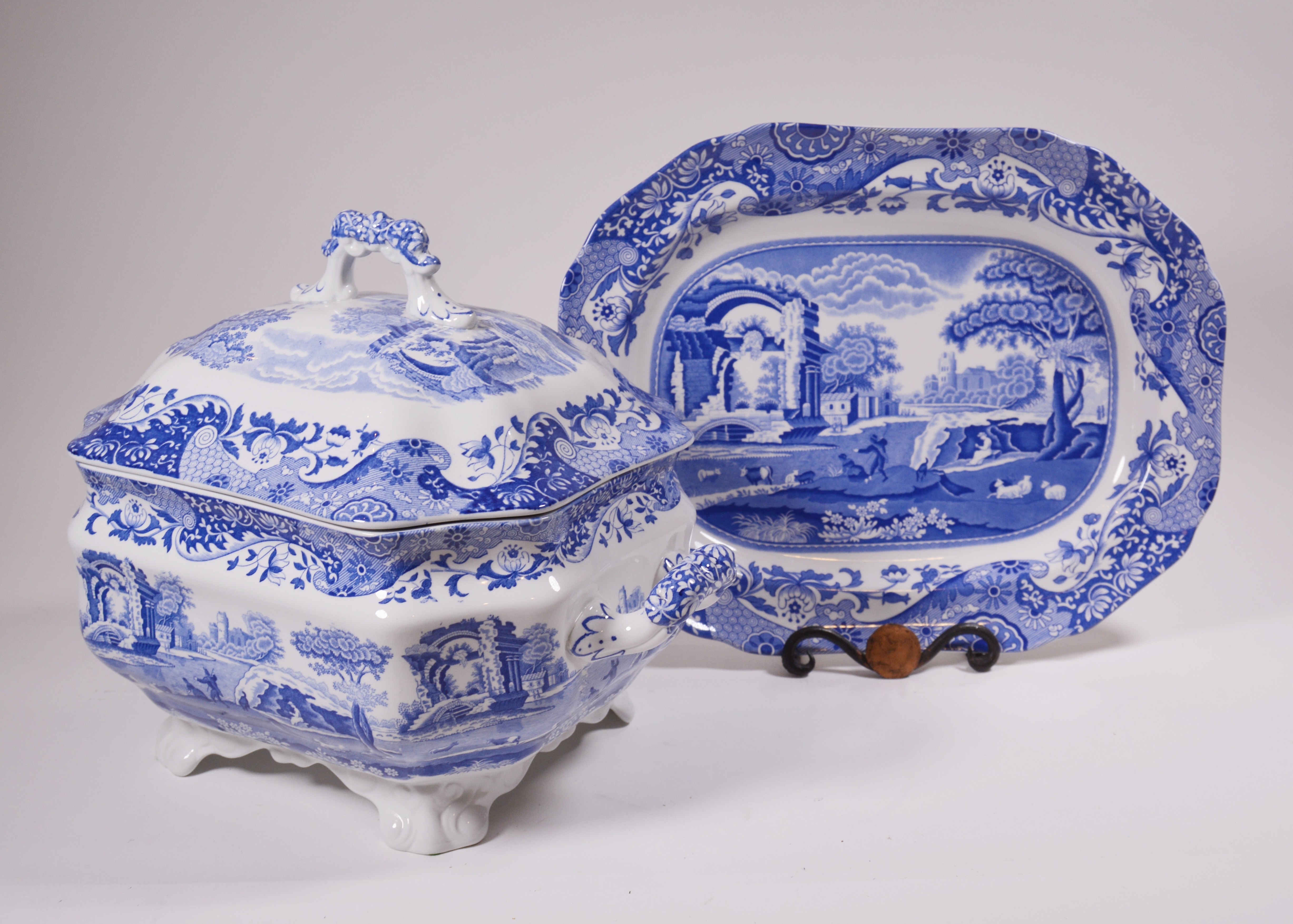 Spode "Blue Italian" Earthenware Lidded Tureen with Ladle and Underplate