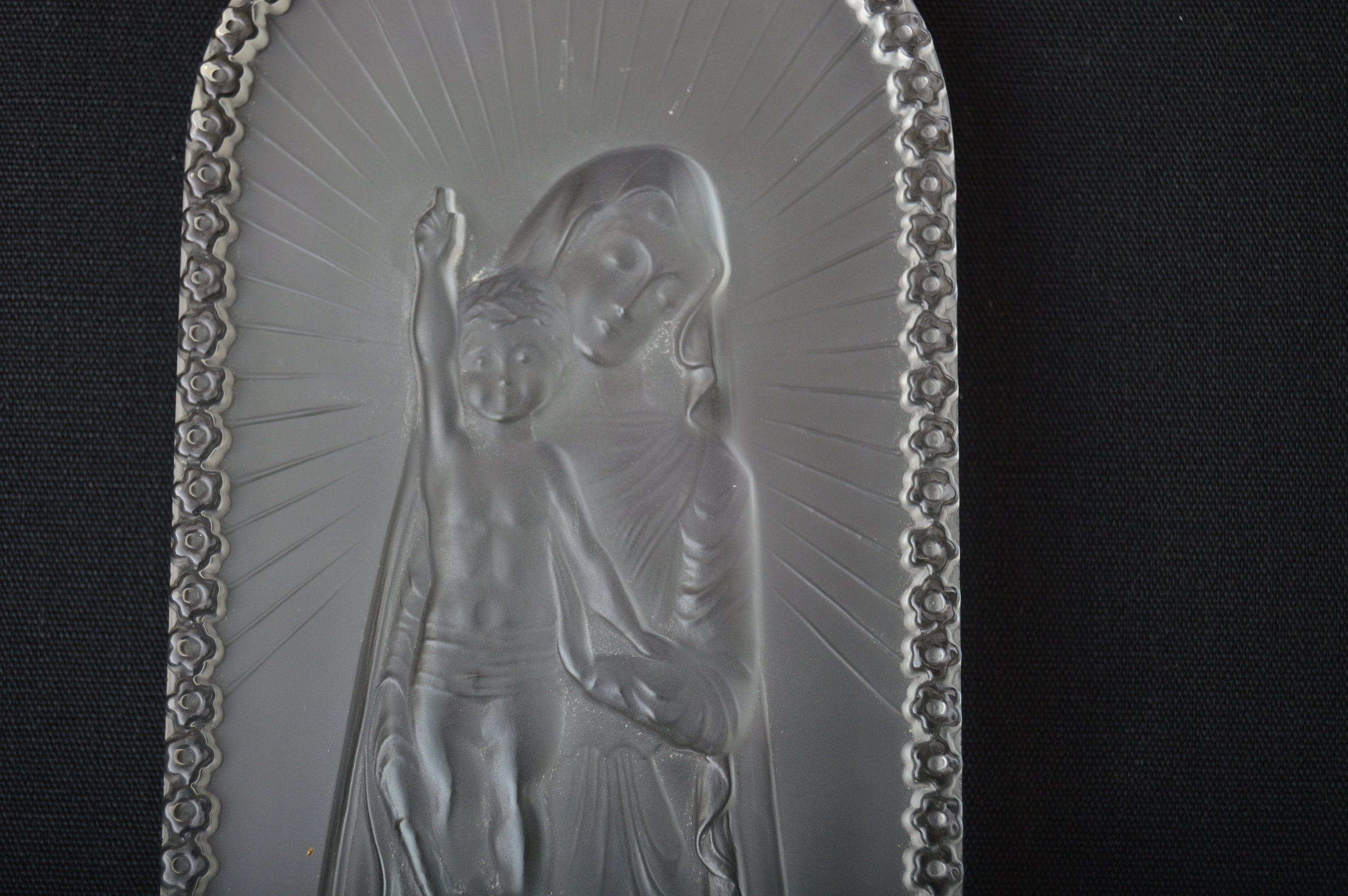 Lalique Frosted Crystal Madonna and Child Plaque