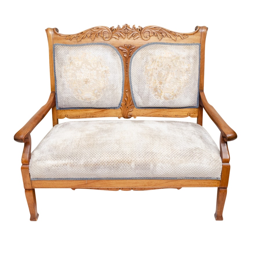 Victorian Style Carved Mahogany Settee, Late 19th Century