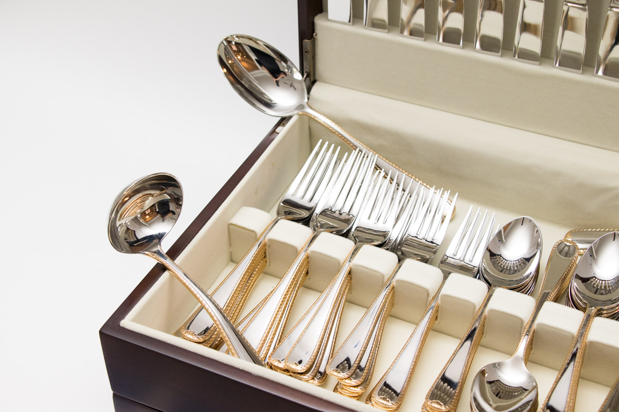 Gorham "Golden Ribbon Edge" Stainless Flatware with Storage Chest