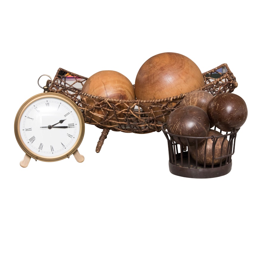 Pocket Watch Clock by Pottery Barn with Natural Fiber and Metal Baskets