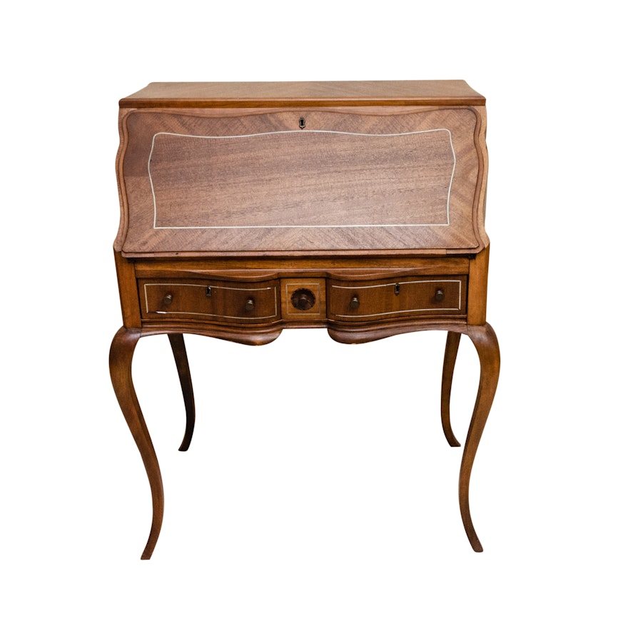 Louis XV Style Mahogany Desk with Mother of Pearl Inlay, 19th Century