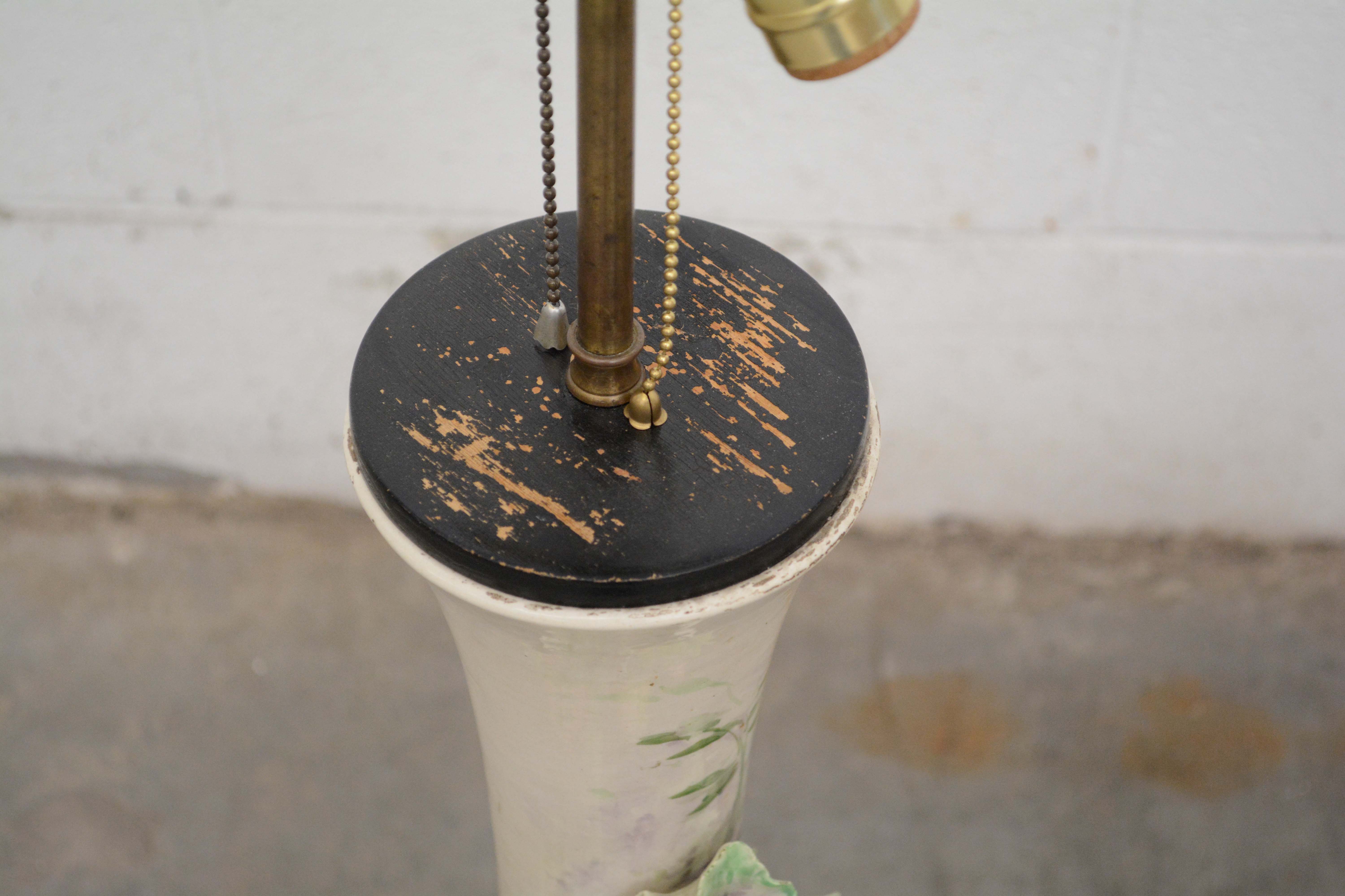 Early 20th Century Hand-Painted Floral Porcelain Table Lamps with Applied Fruit