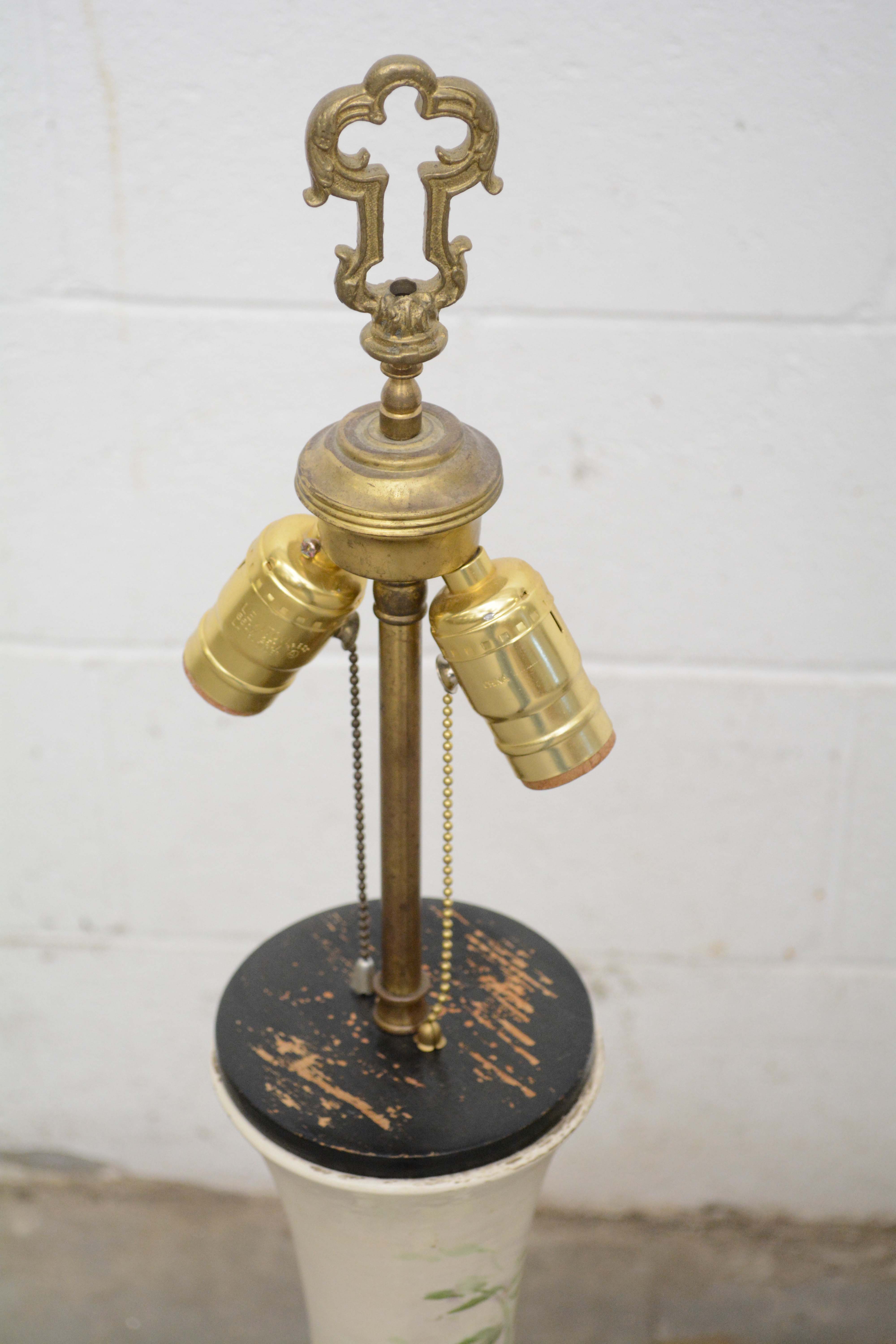 Early 20th Century Hand-Painted Floral Porcelain Table Lamps with Applied Fruit