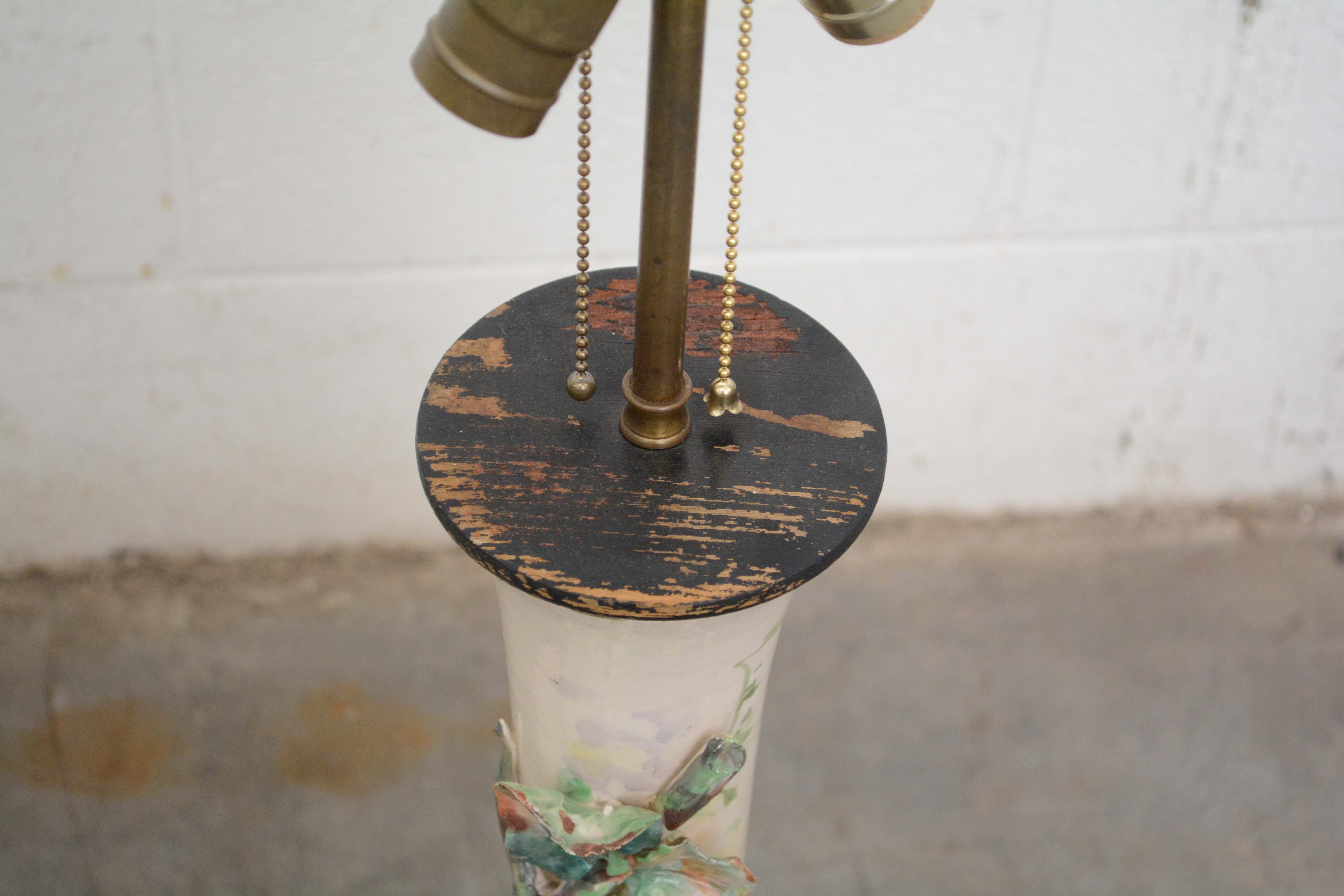 Early 20th Century Hand-Painted Floral Porcelain Table Lamps with Applied Fruit