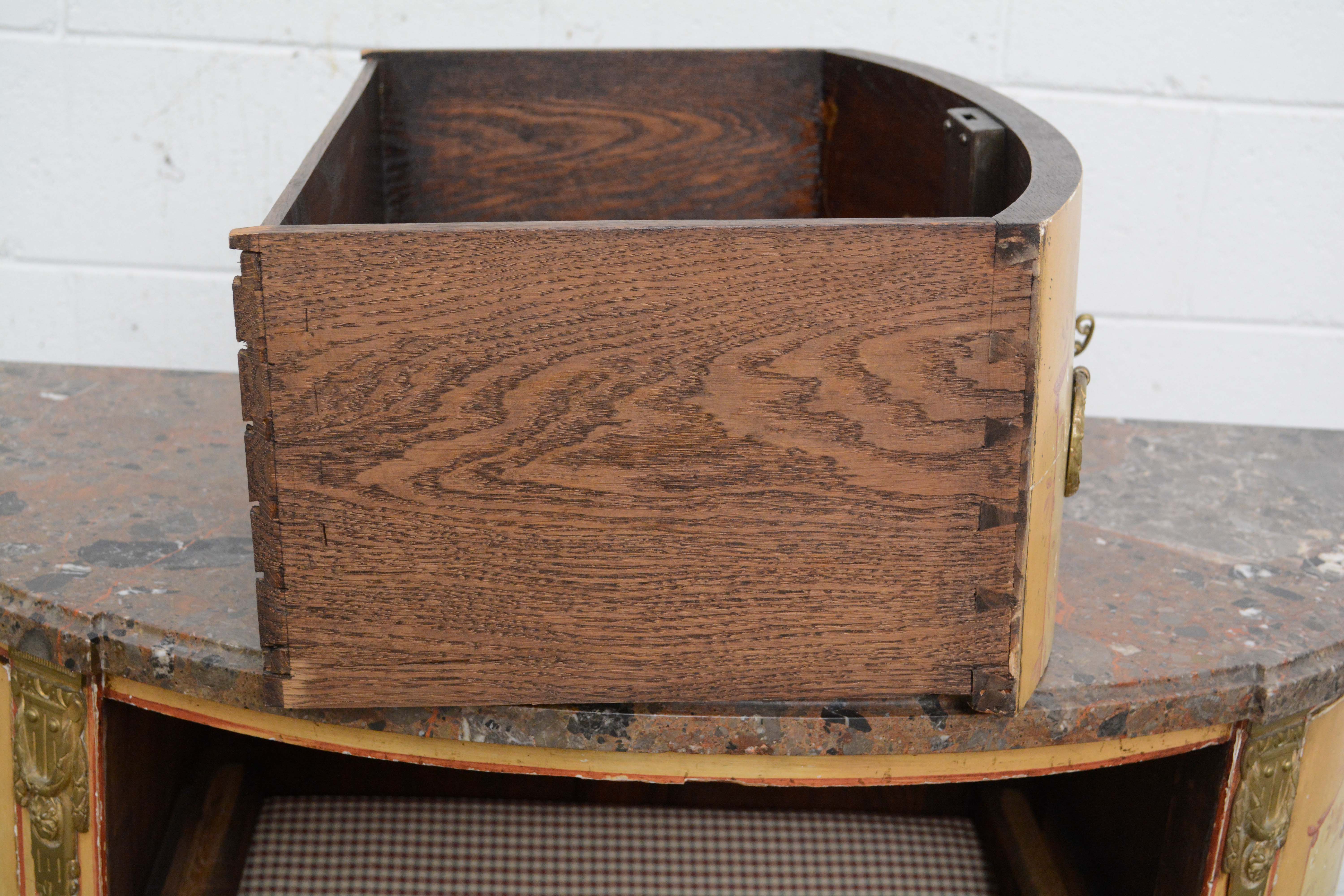 Louis XVI Style Painted Oak and Marble Top Demilune Commode, 20th Century