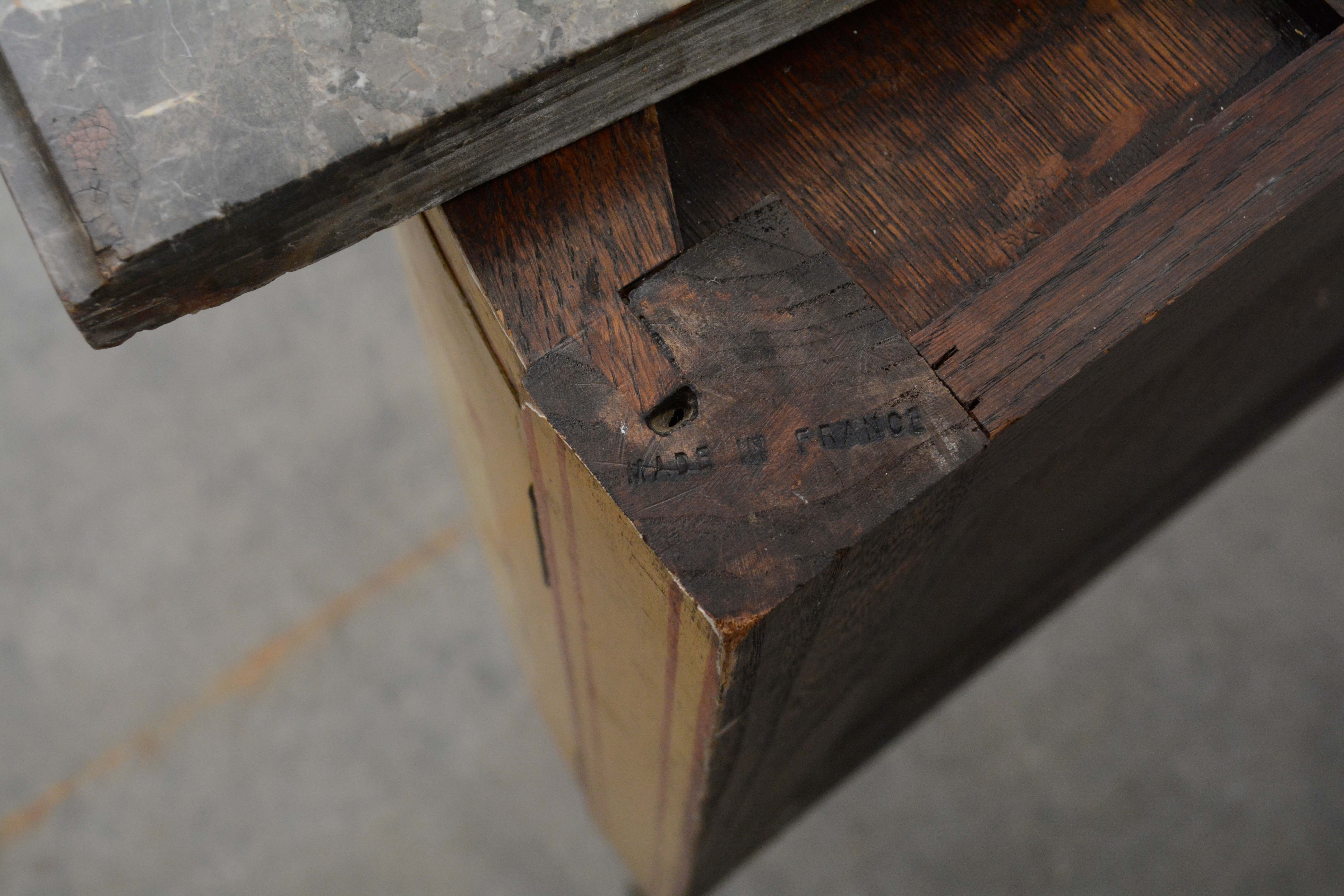 Louis XVI Style Painted Oak and Marble Top Demilune Commode, 20th Century