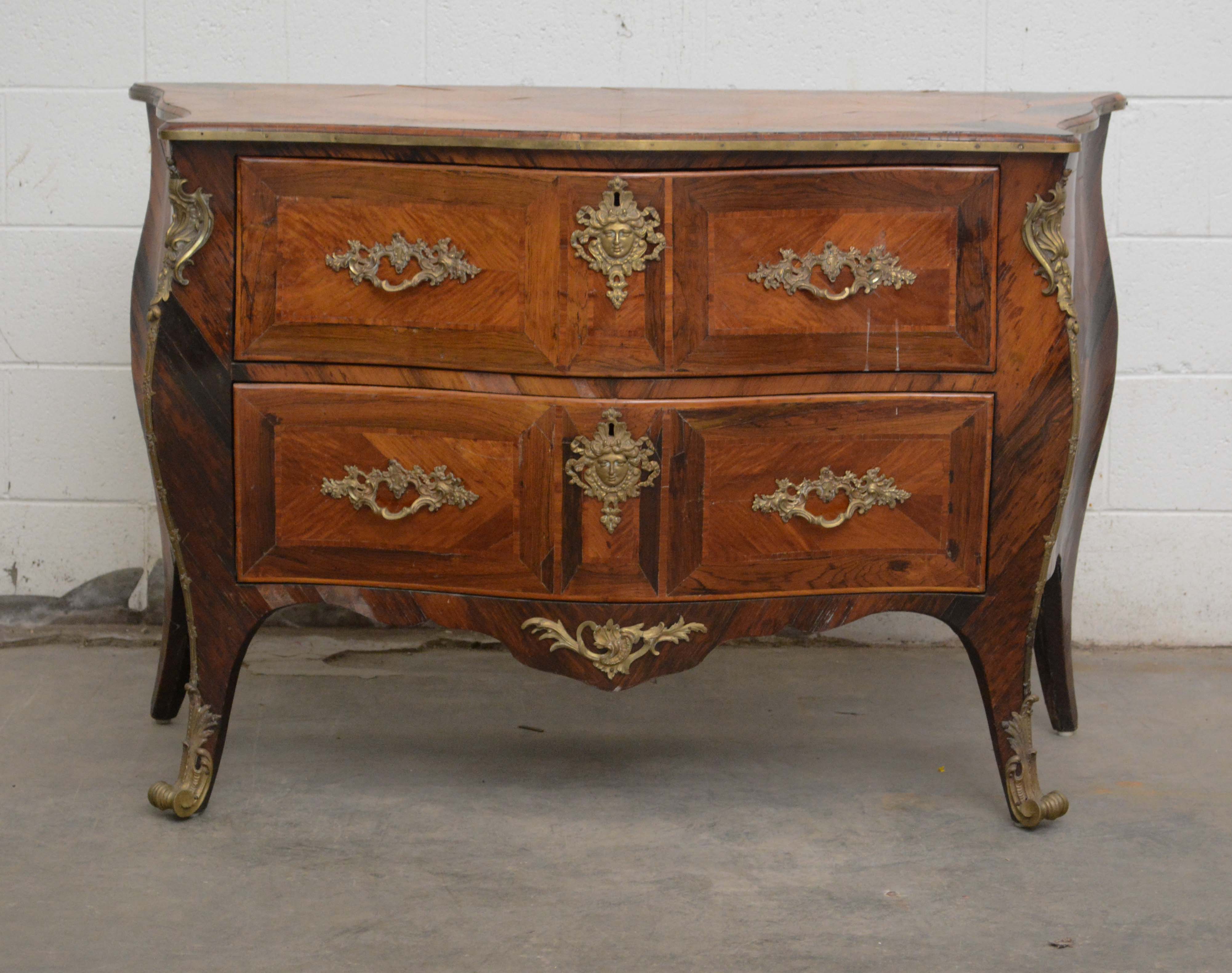 Louis XV Style Gilt-Metal Mounted Palisander and Kingwood Bombé Commode