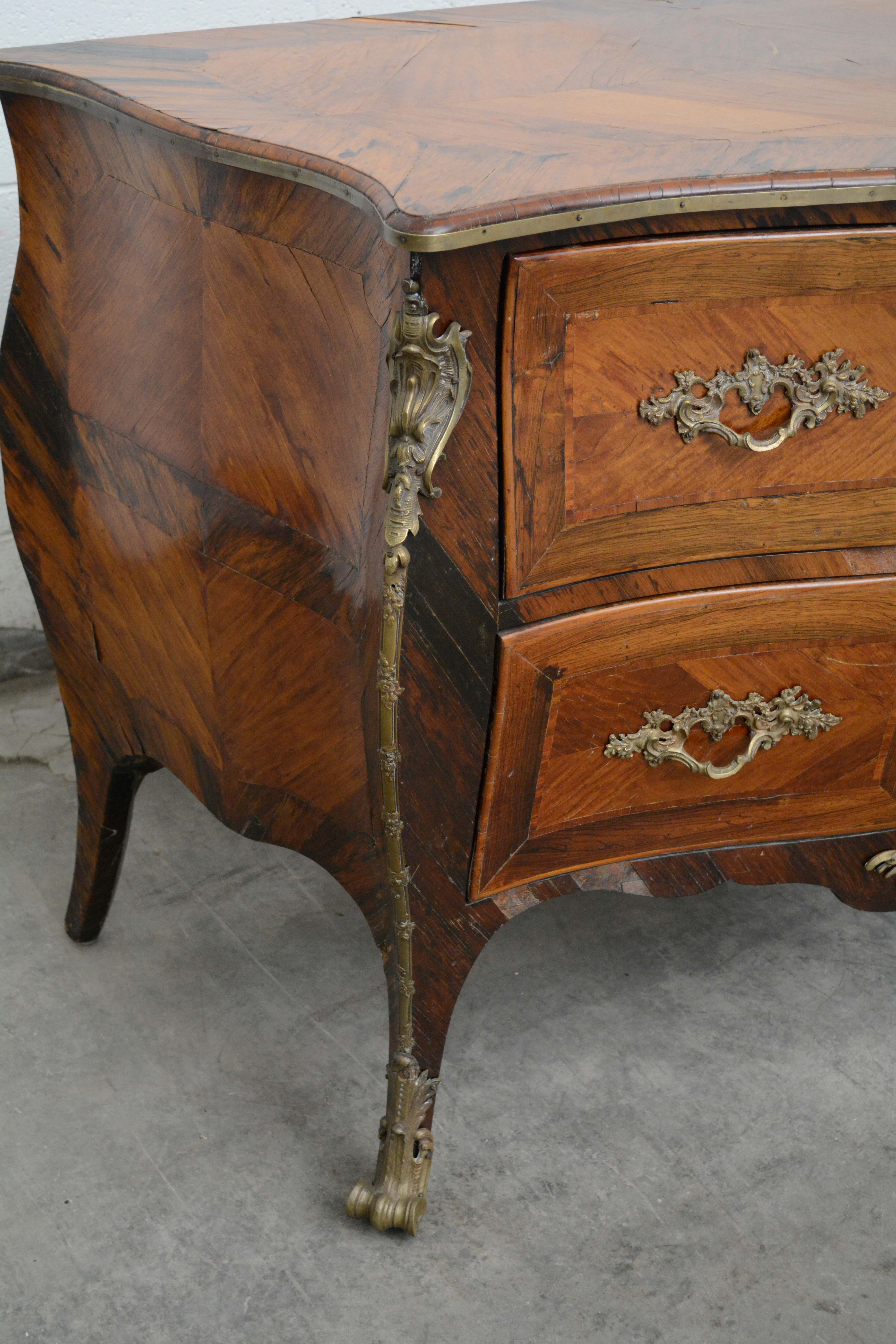 Louis XV Style Gilt-Metal Mounted Palisander and Kingwood Bombé Commode