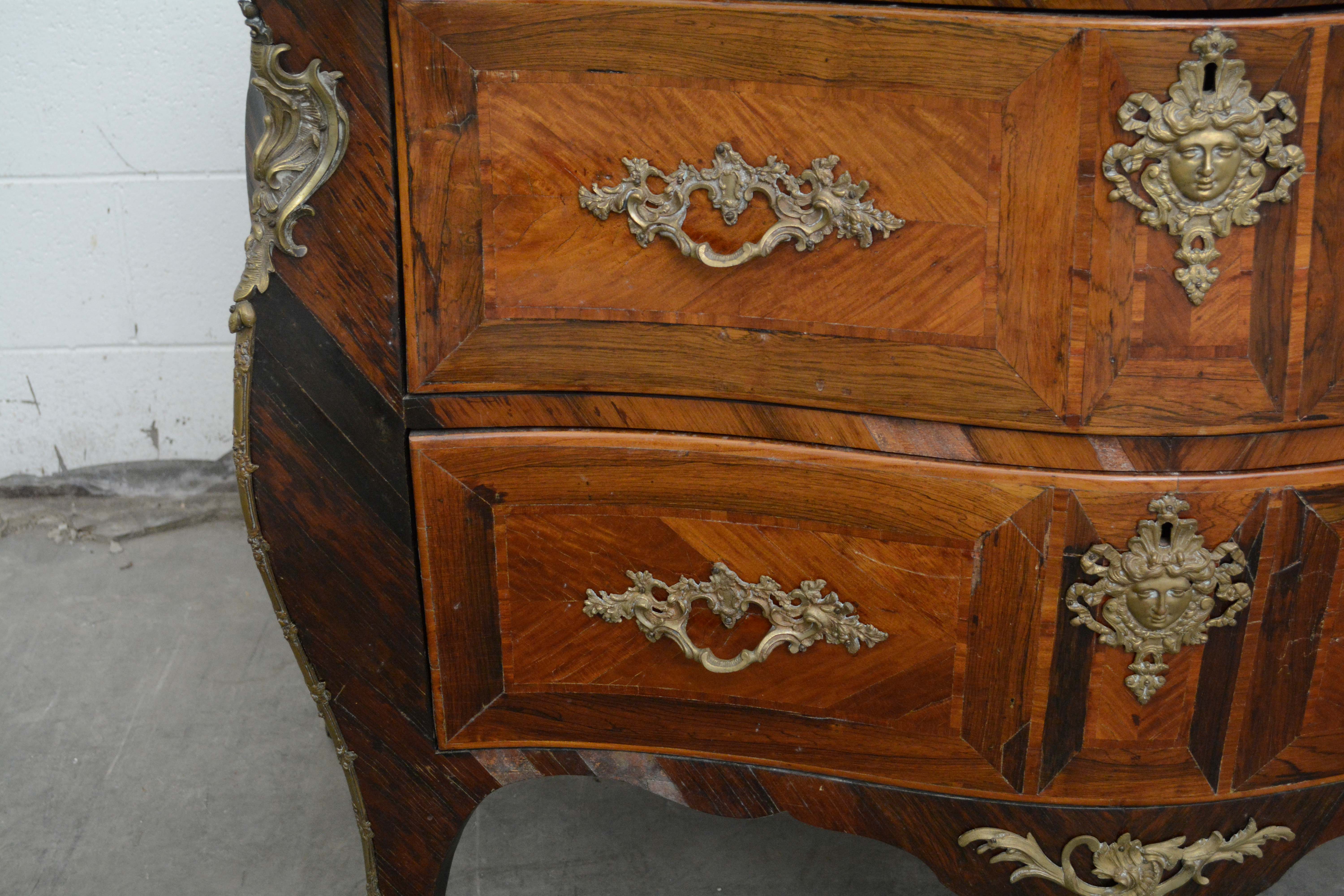 Louis XV Style Gilt-Metal Mounted Palisander and Kingwood Bombé Commode