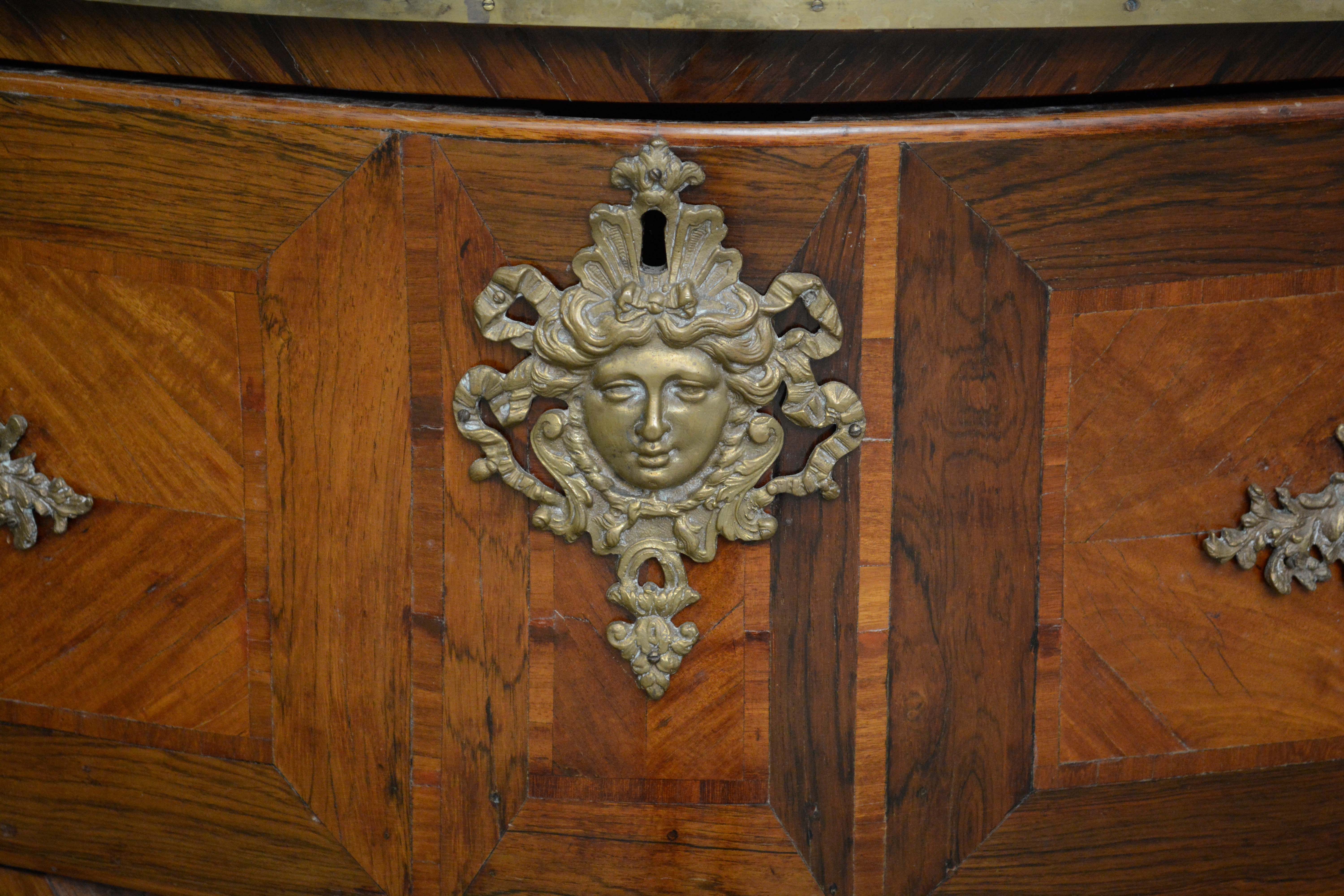 Louis XV Style Gilt-Metal Mounted Palisander and Kingwood Bombé Commode