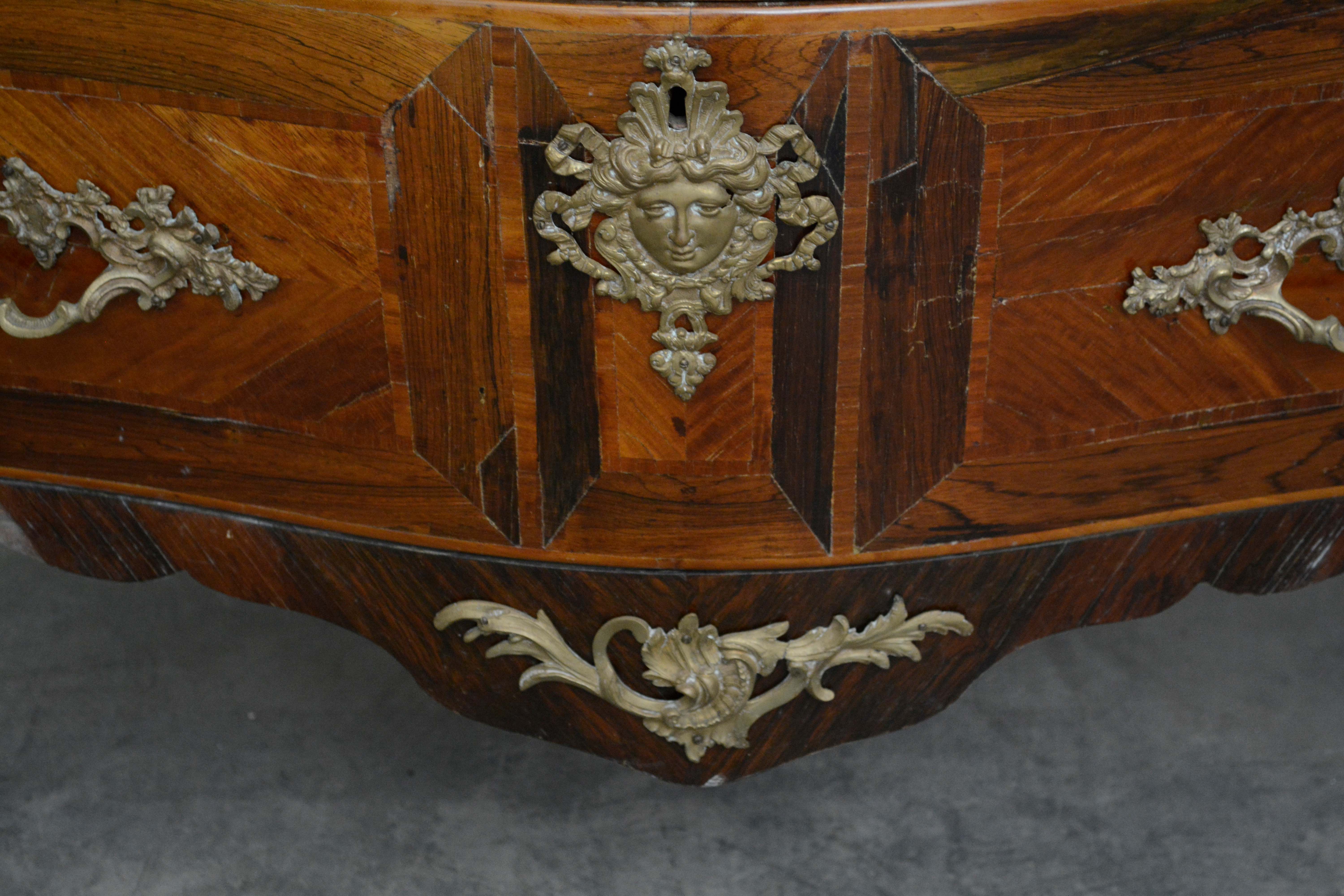 Louis XV Style Gilt-Metal Mounted Palisander and Kingwood Bombé Commode