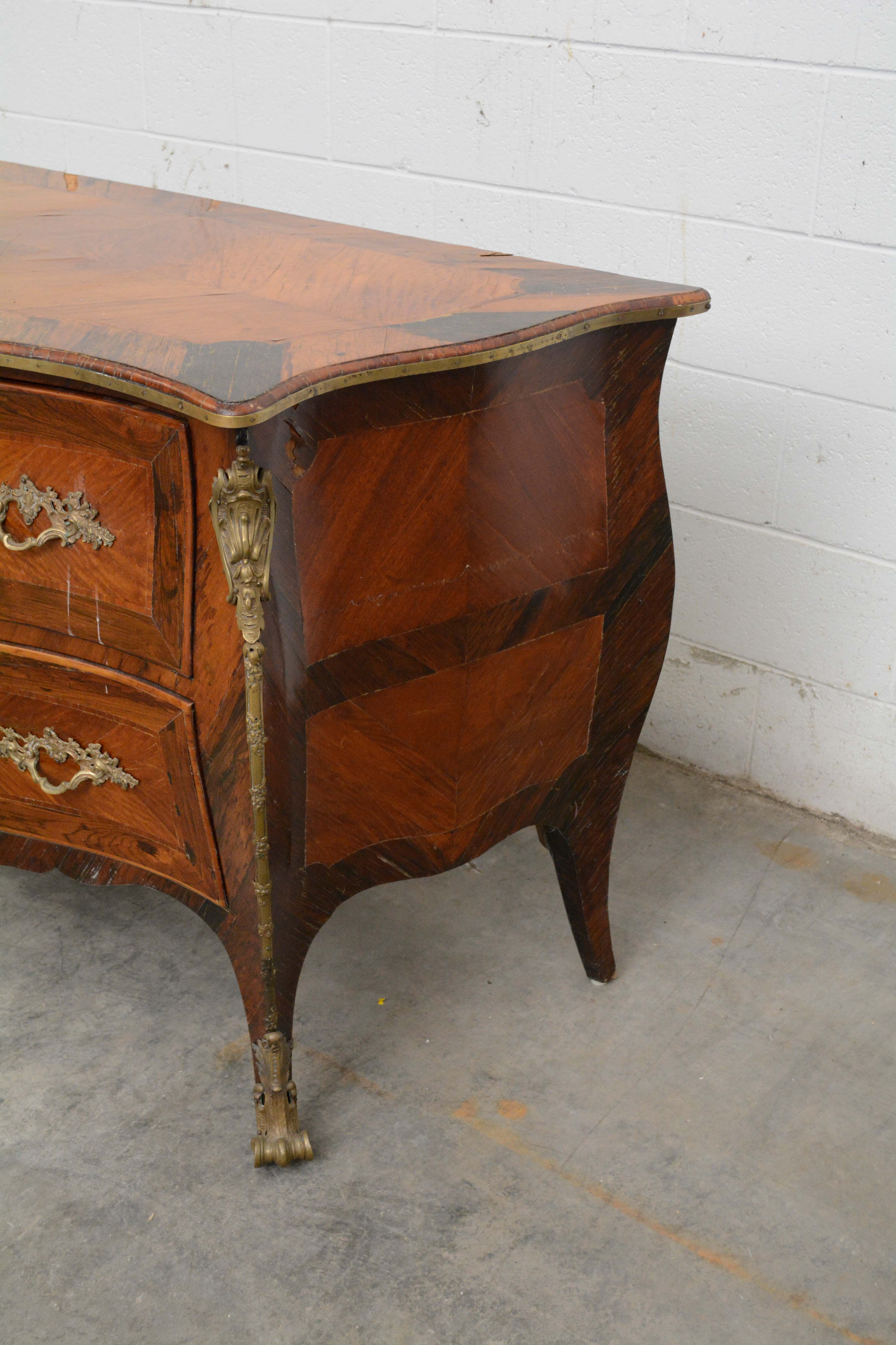 Louis XV Style Gilt-Metal Mounted Palisander and Kingwood Bombé Commode