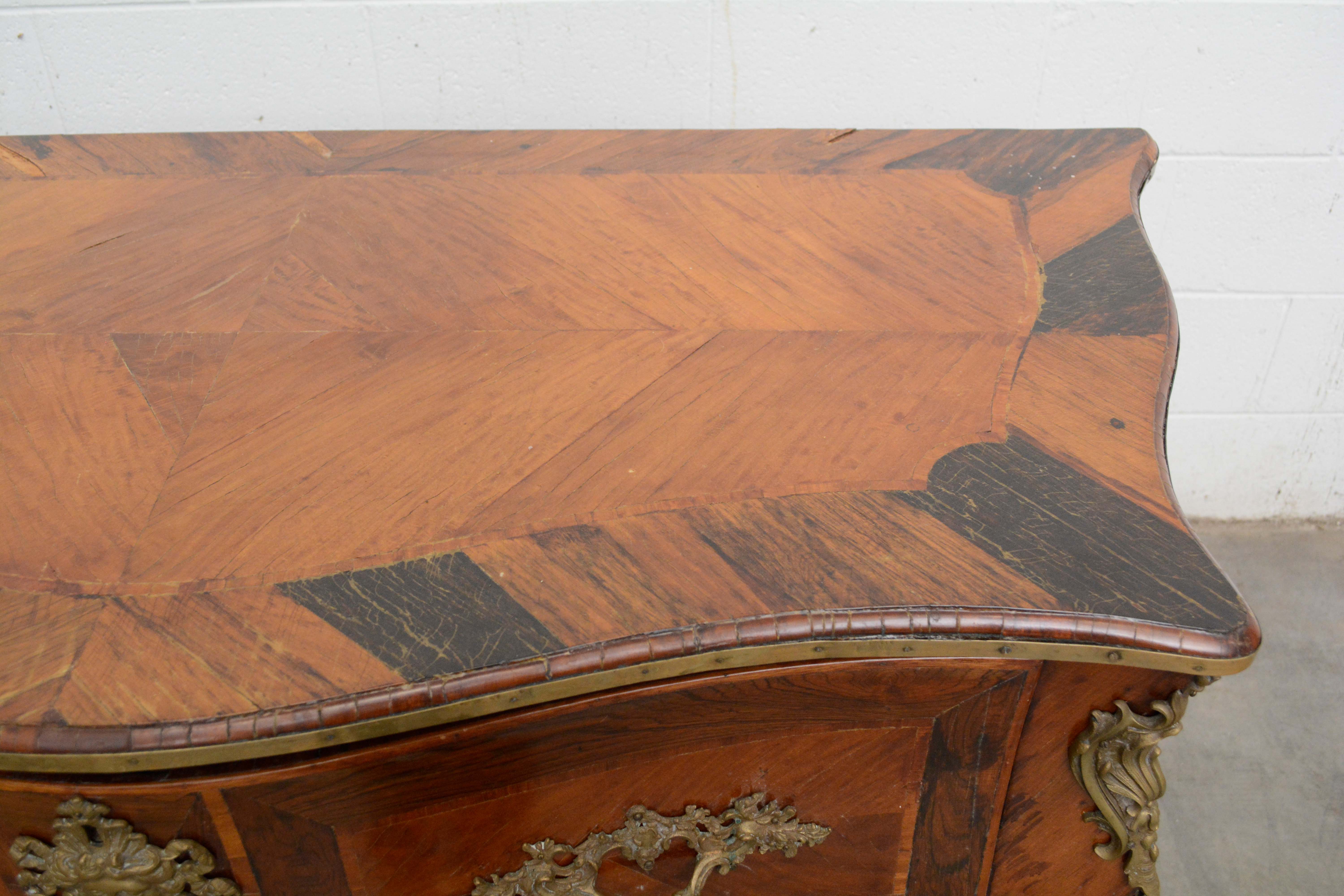 Louis XV Style Gilt-Metal Mounted Palisander and Kingwood Bombé Commode