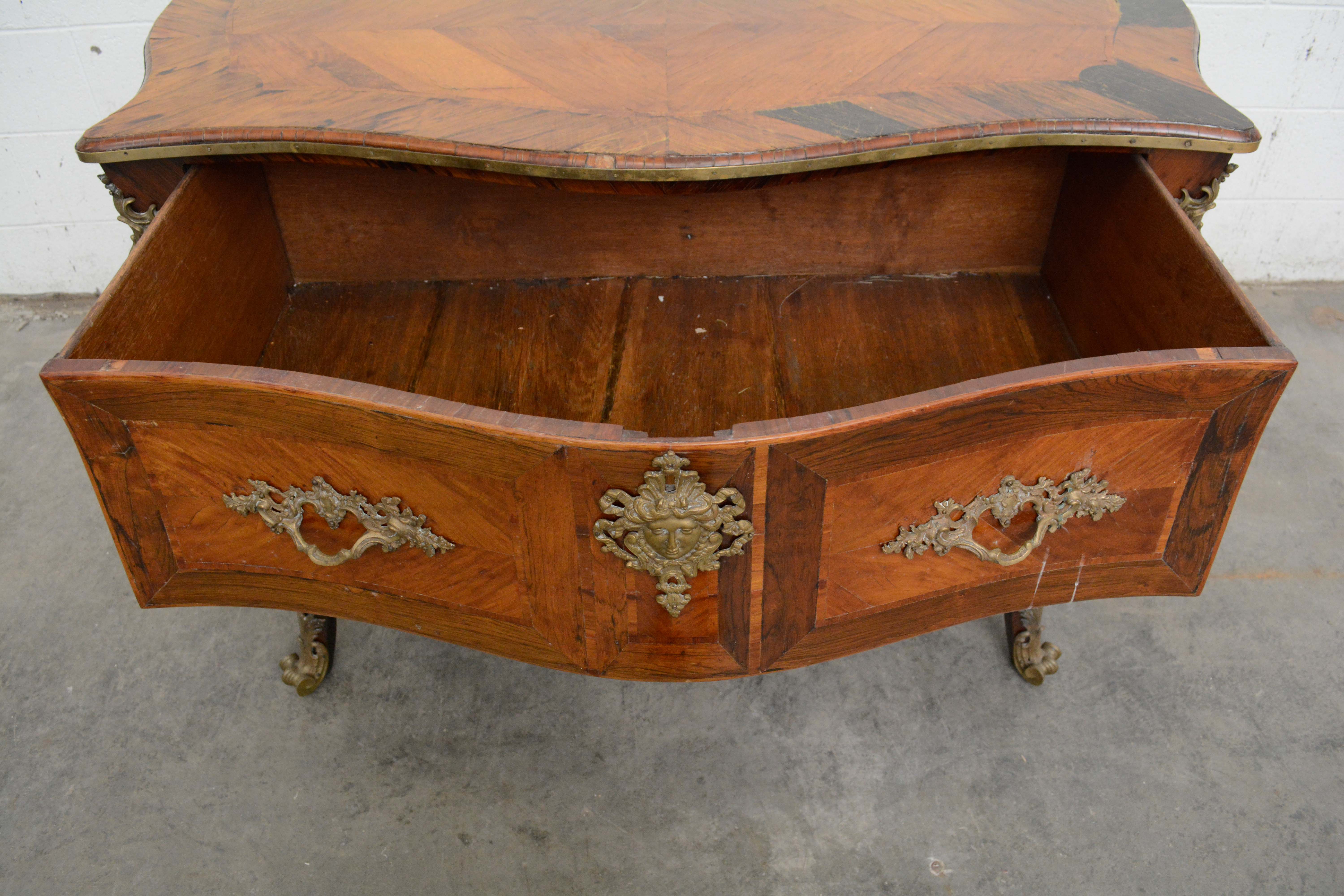 Louis XV Style Gilt-Metal Mounted Palisander and Kingwood Bombé Commode