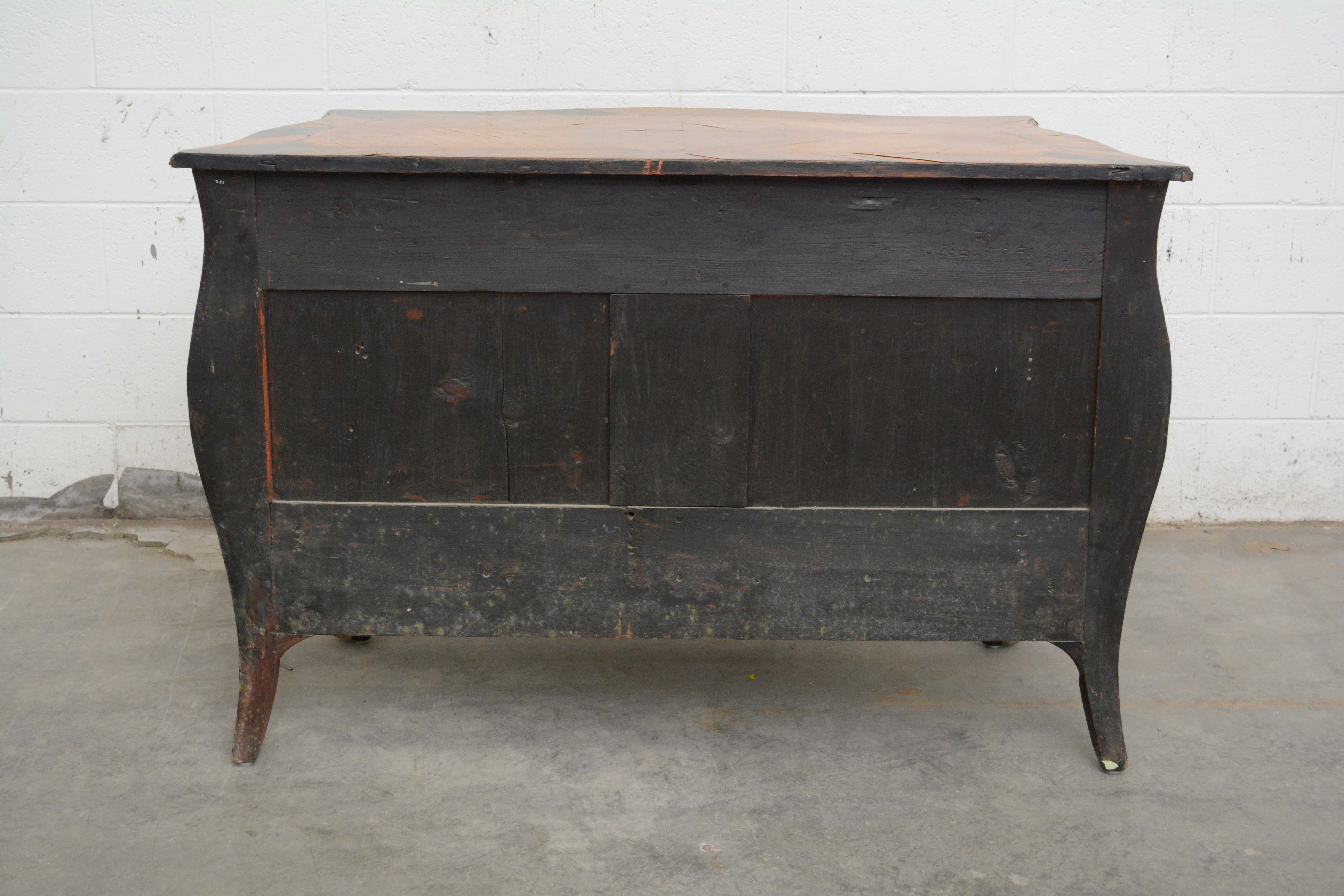 Louis XV Style Gilt-Metal Mounted Palisander and Kingwood Bombé Commode