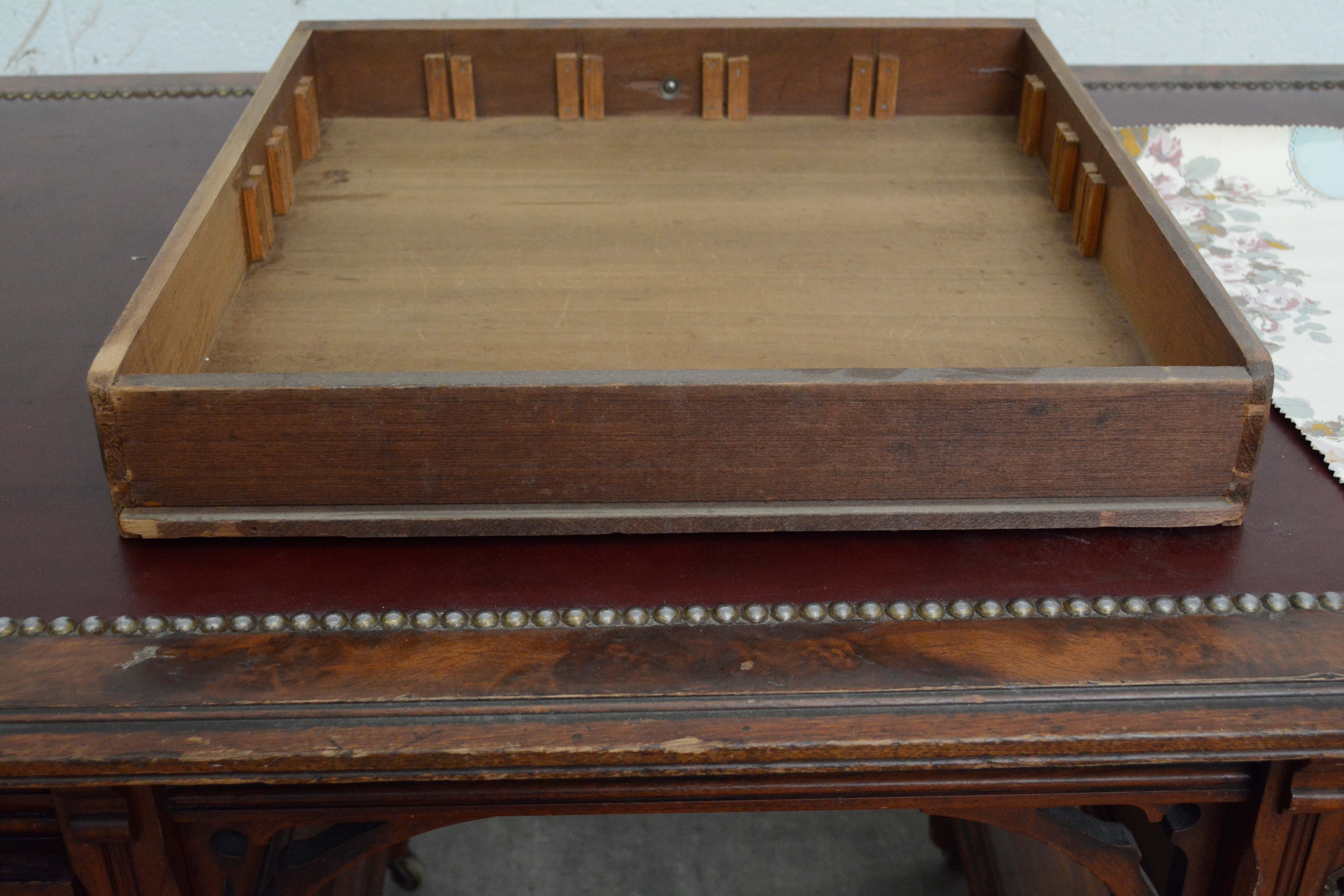 Victorian Walnut Kneehole Pedestal Desk, Late 19th Century
