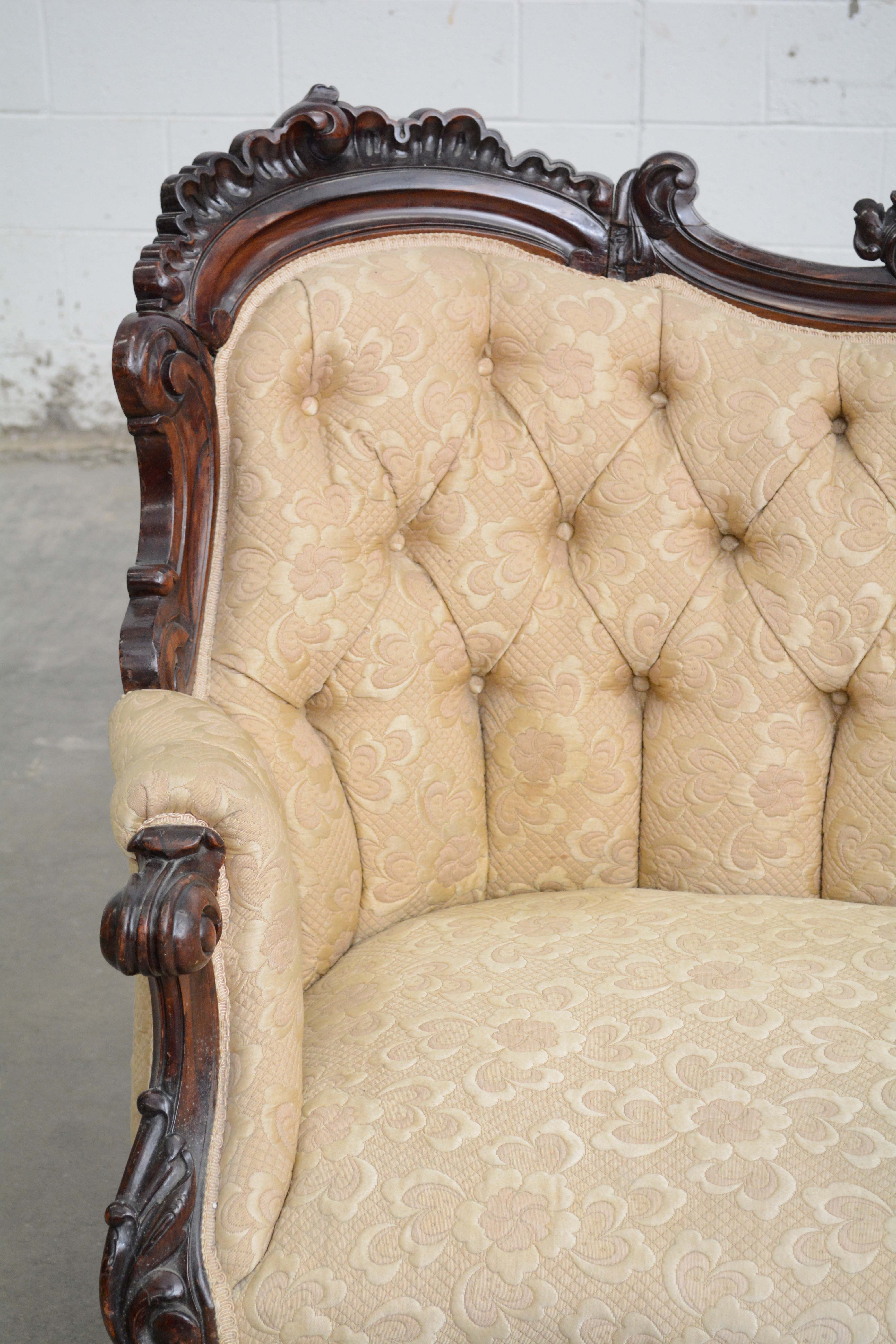 Victorian Carved Mahogany Sofa, Late 19th Century