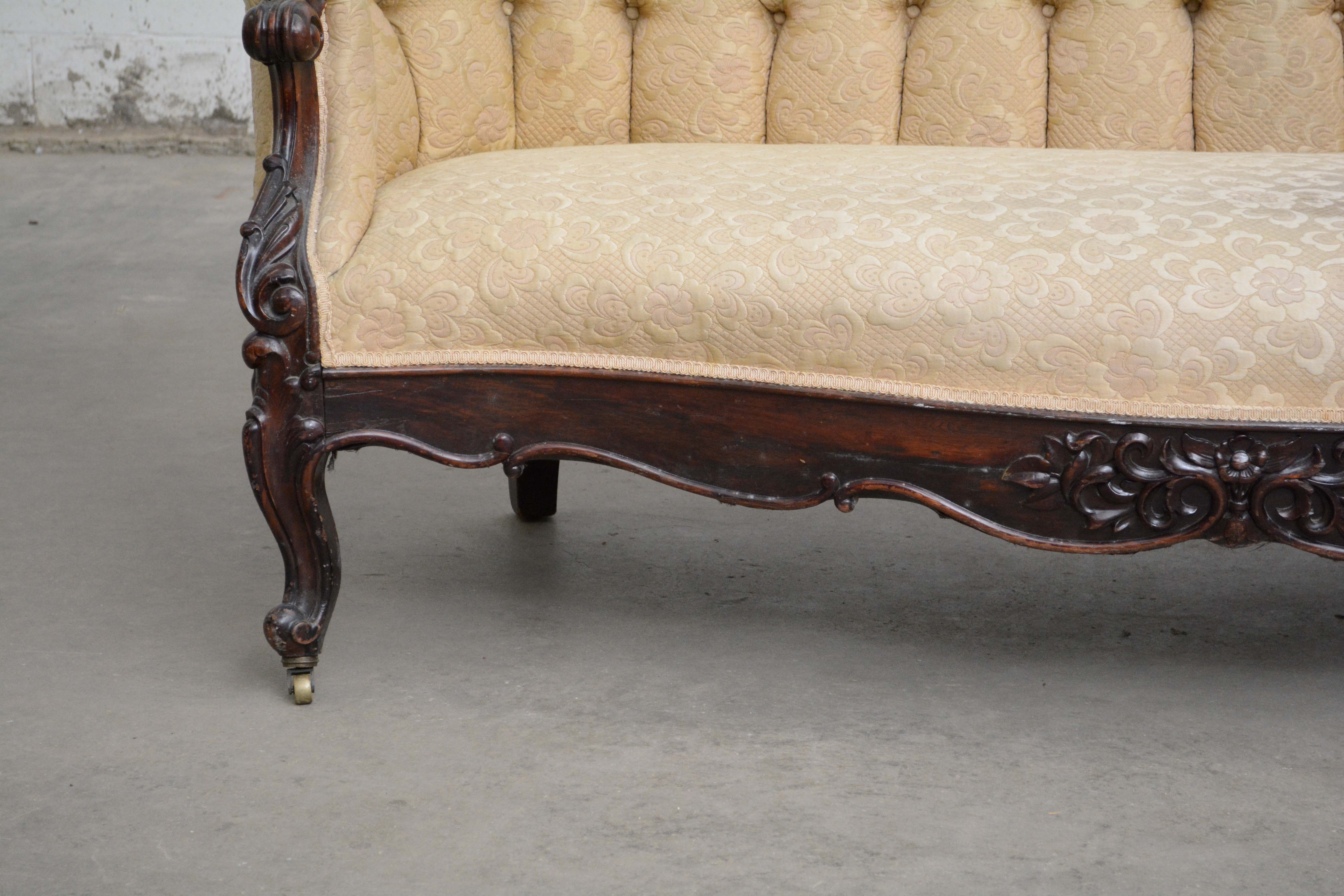 Victorian Carved Mahogany Sofa, Late 19th Century