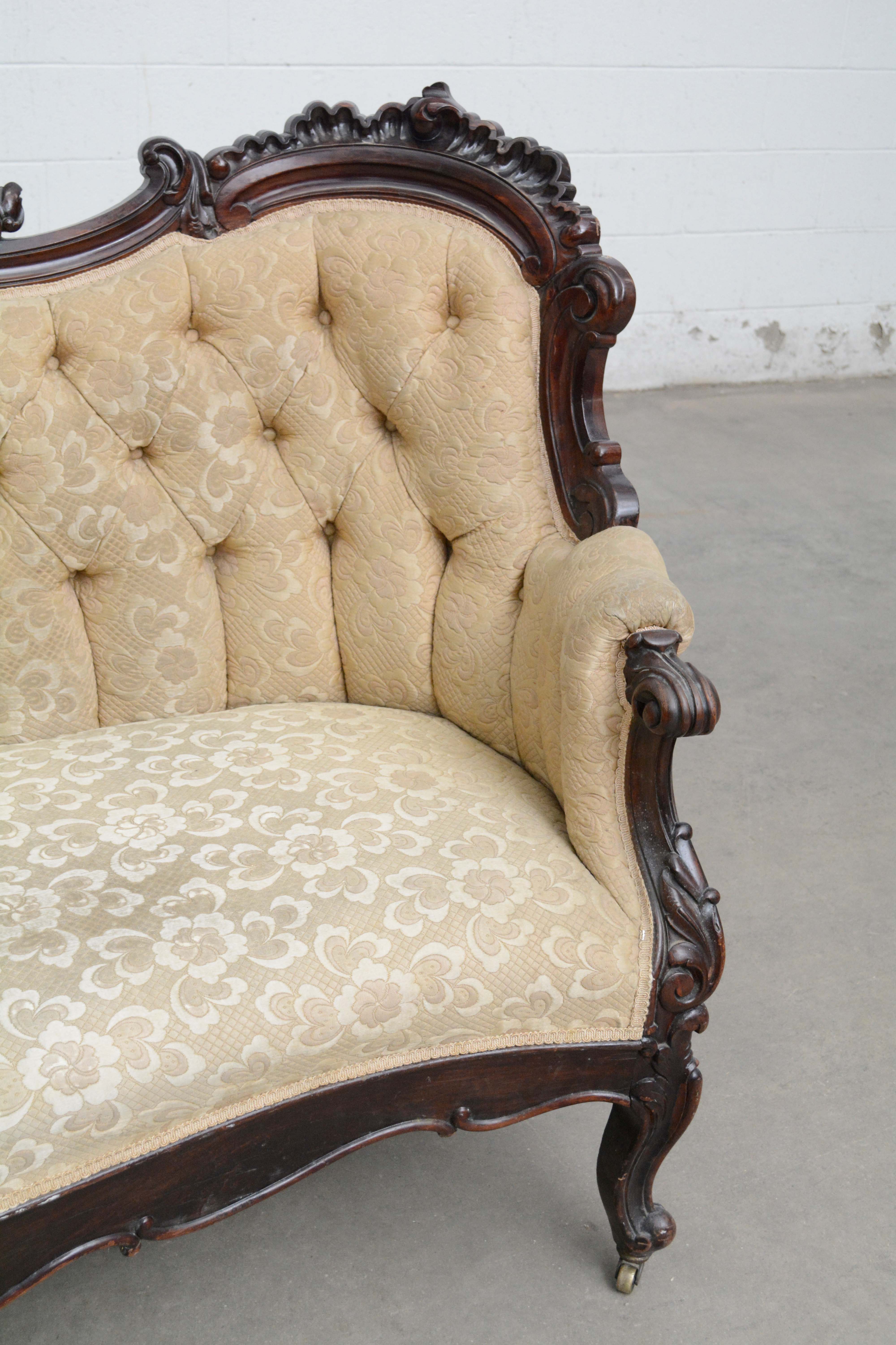 Victorian Carved Mahogany Sofa, Late 19th Century