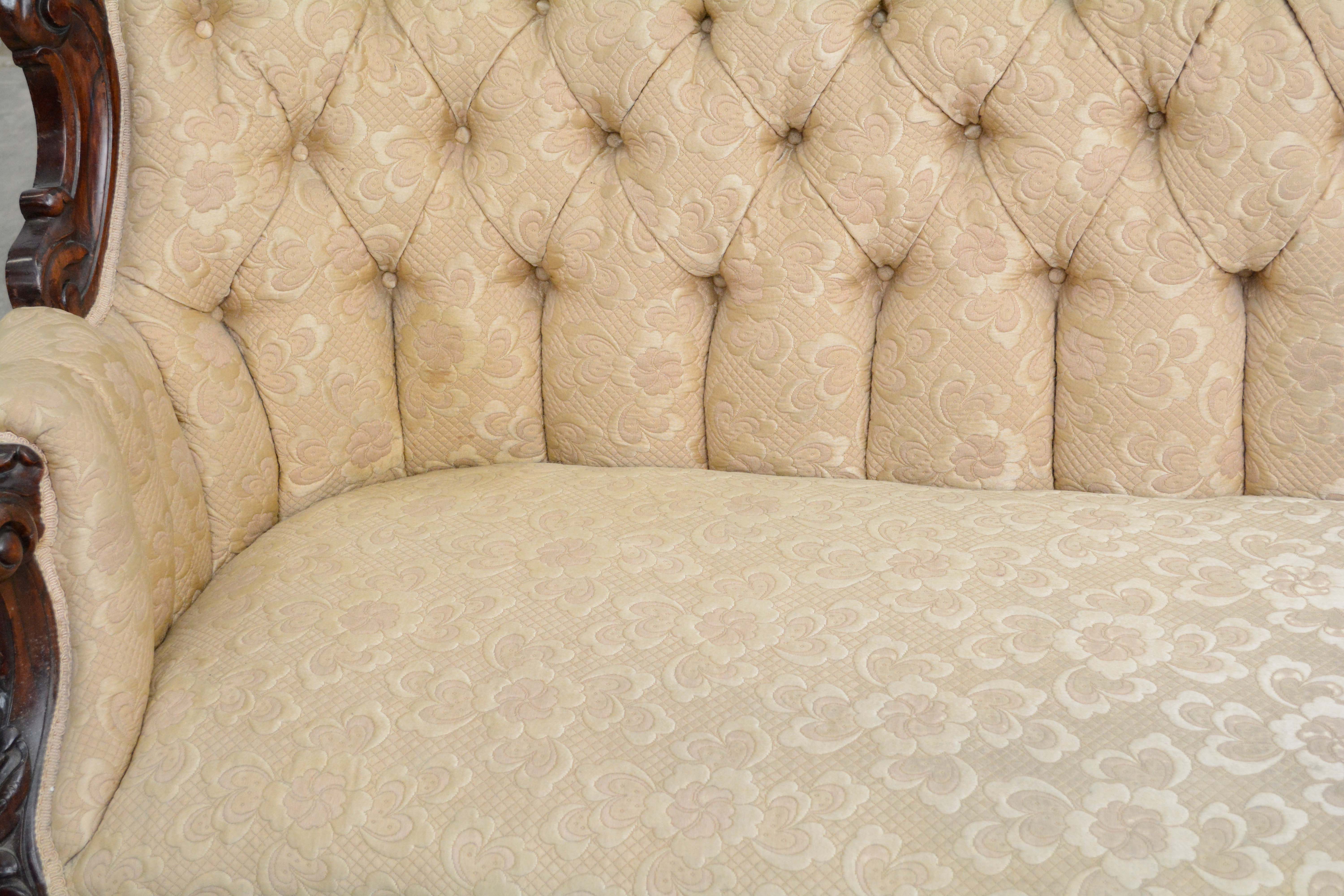 Victorian Carved Mahogany Sofa, Late 19th Century