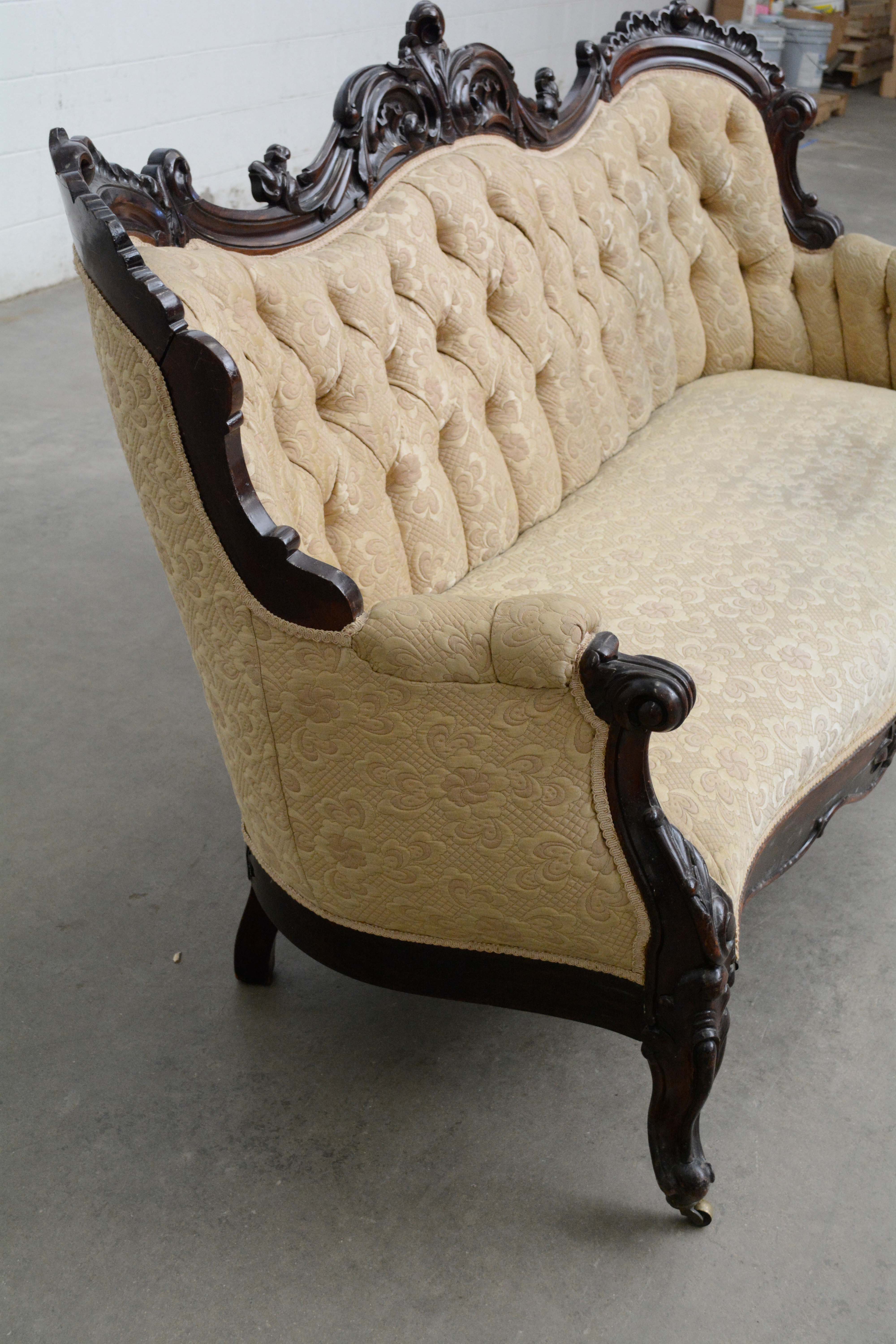 Victorian Carved Mahogany Sofa, Late 19th Century