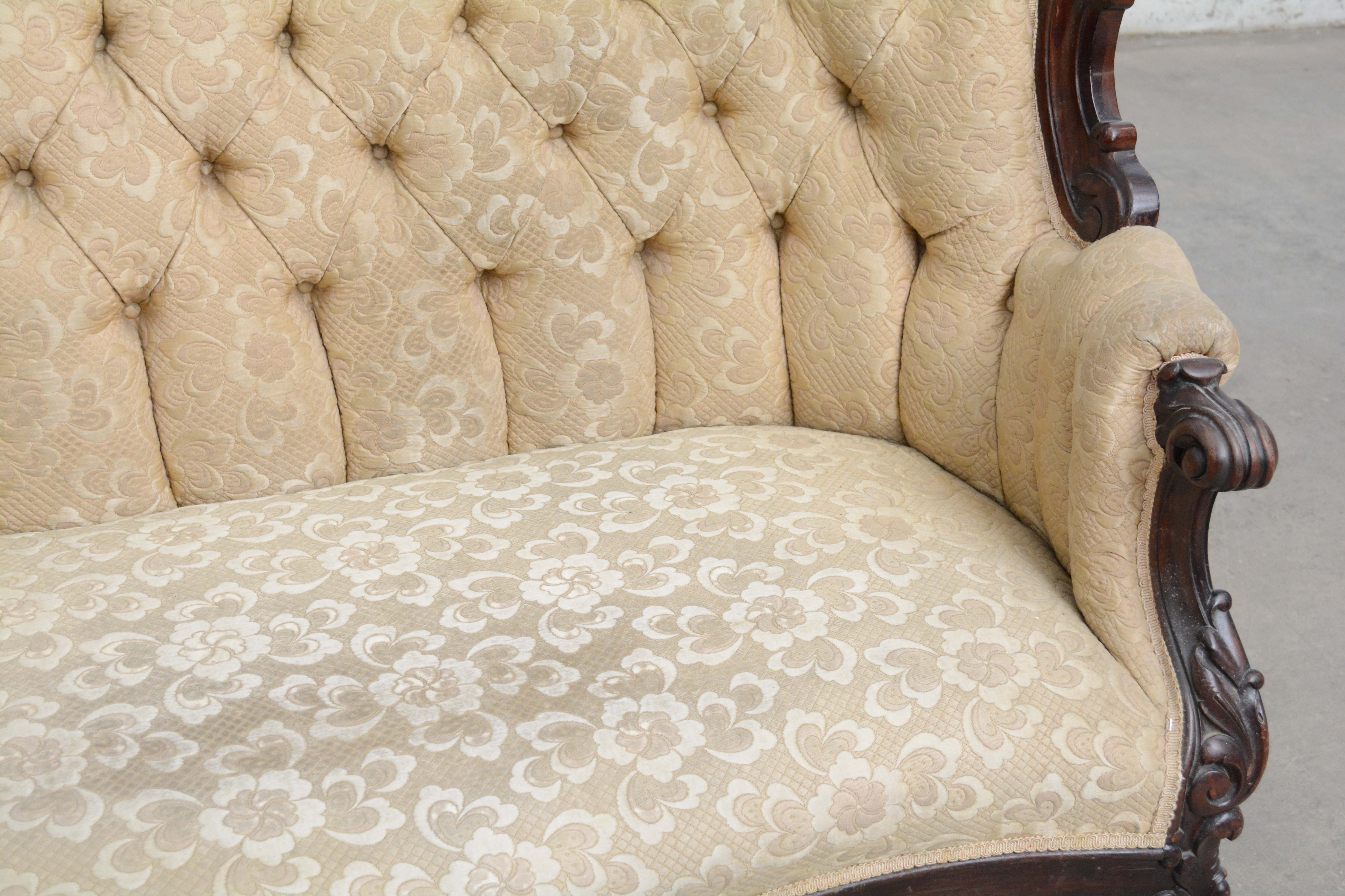 Victorian Carved Mahogany Sofa, Late 19th Century