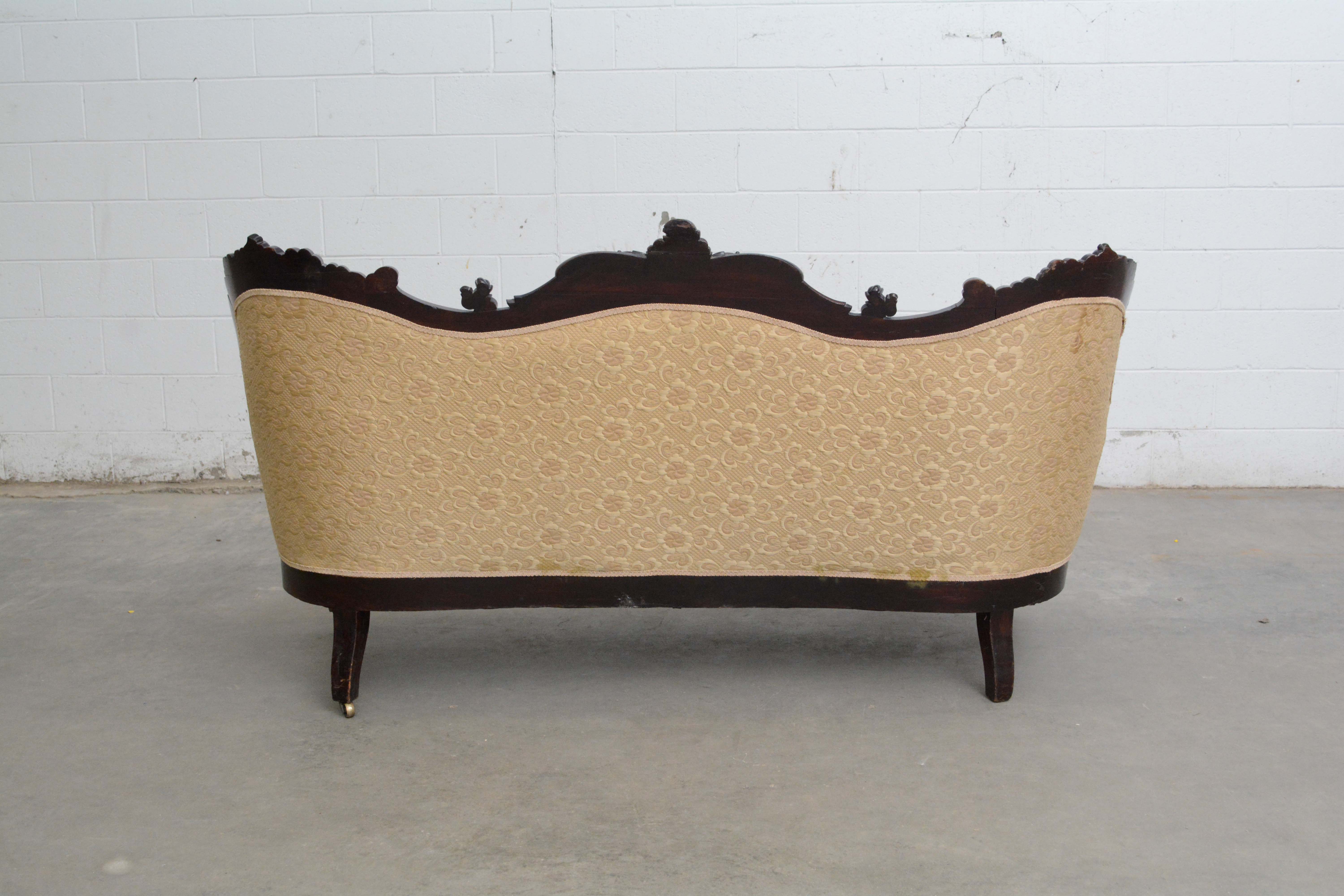 Victorian Carved Mahogany Sofa, Late 19th Century