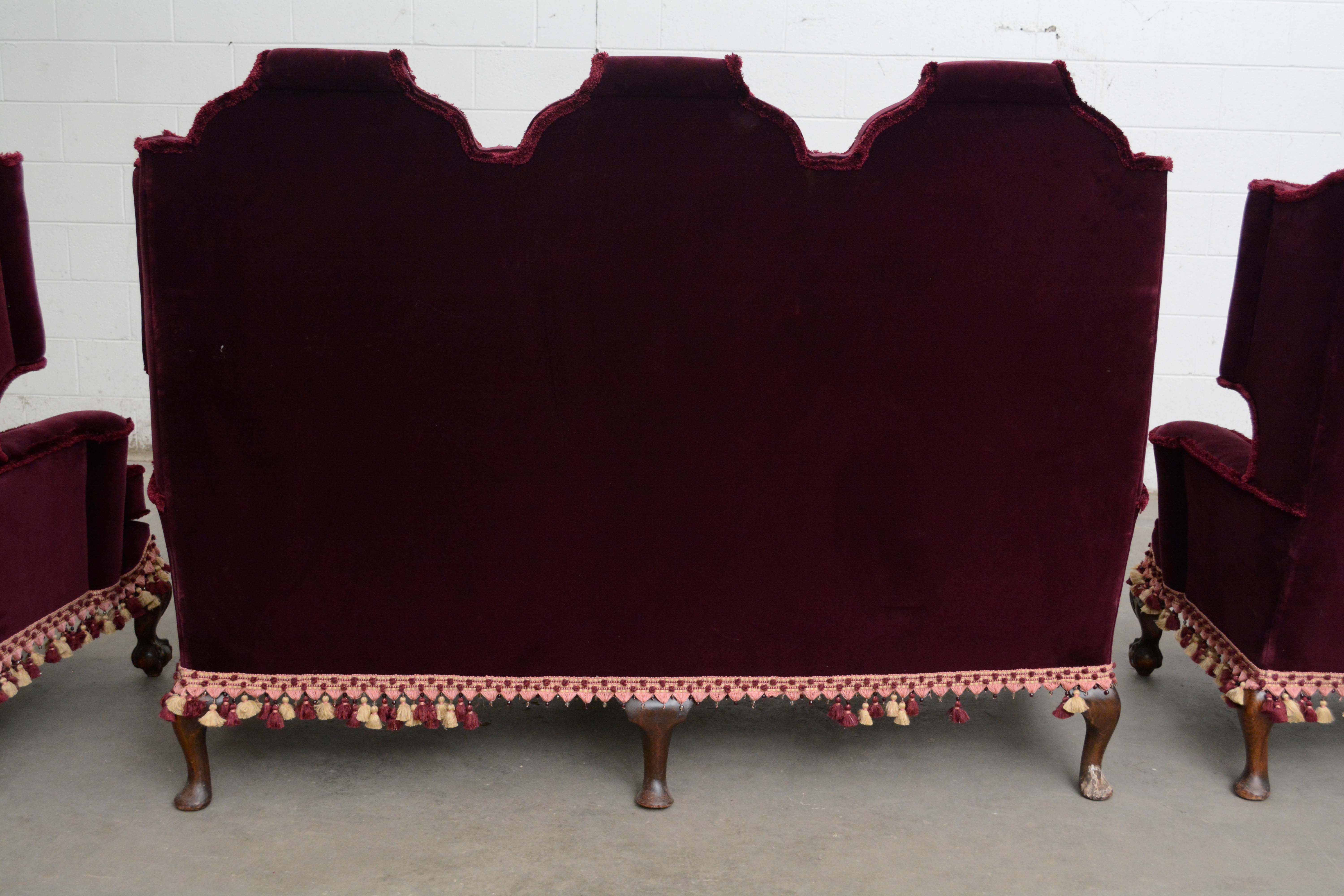 Renaissance Revival Style Upholstered Sofa and Armchairs, Early 20th Century