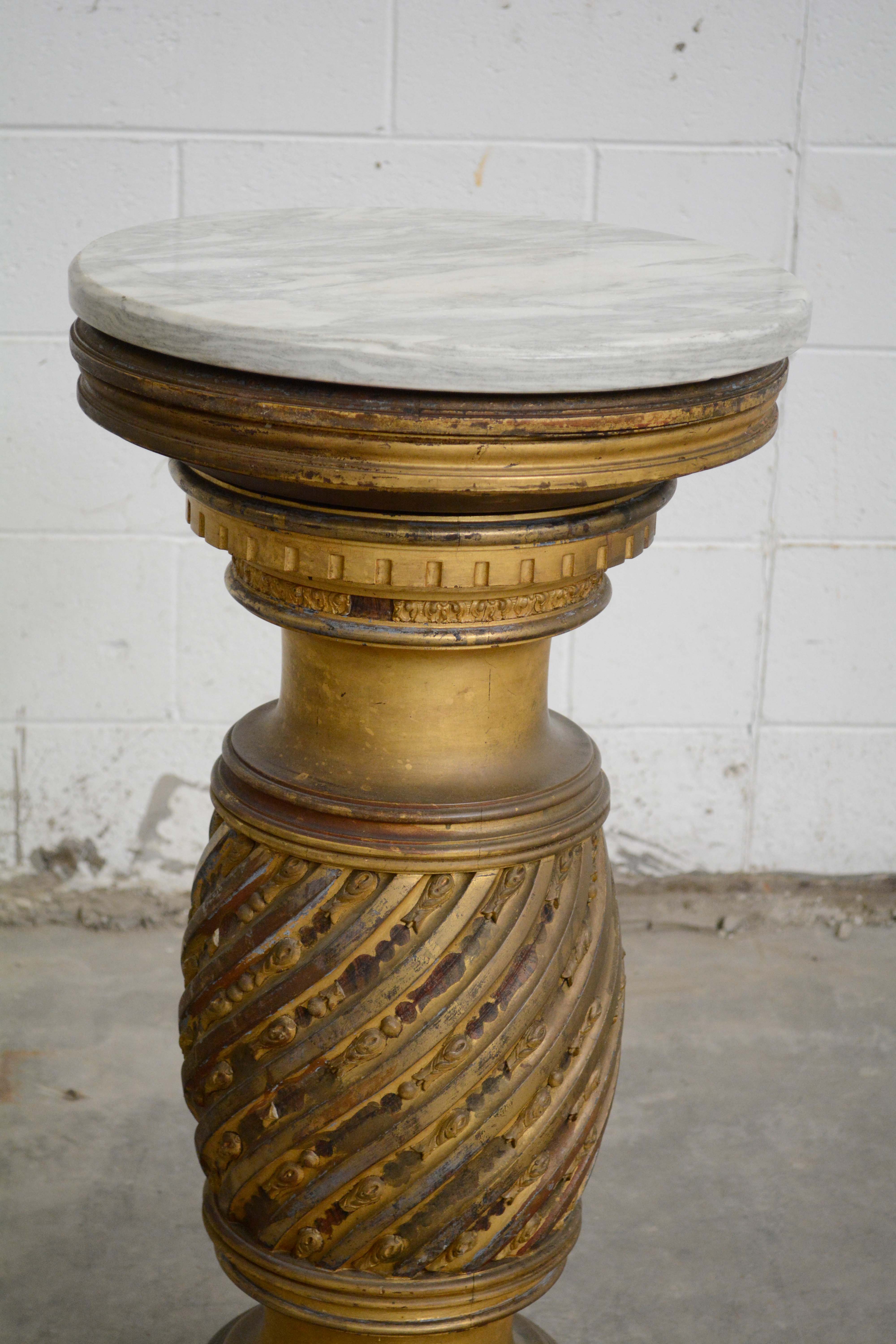 Neoclassical Style Giltwood and White Marble Pedestal, 20th Century