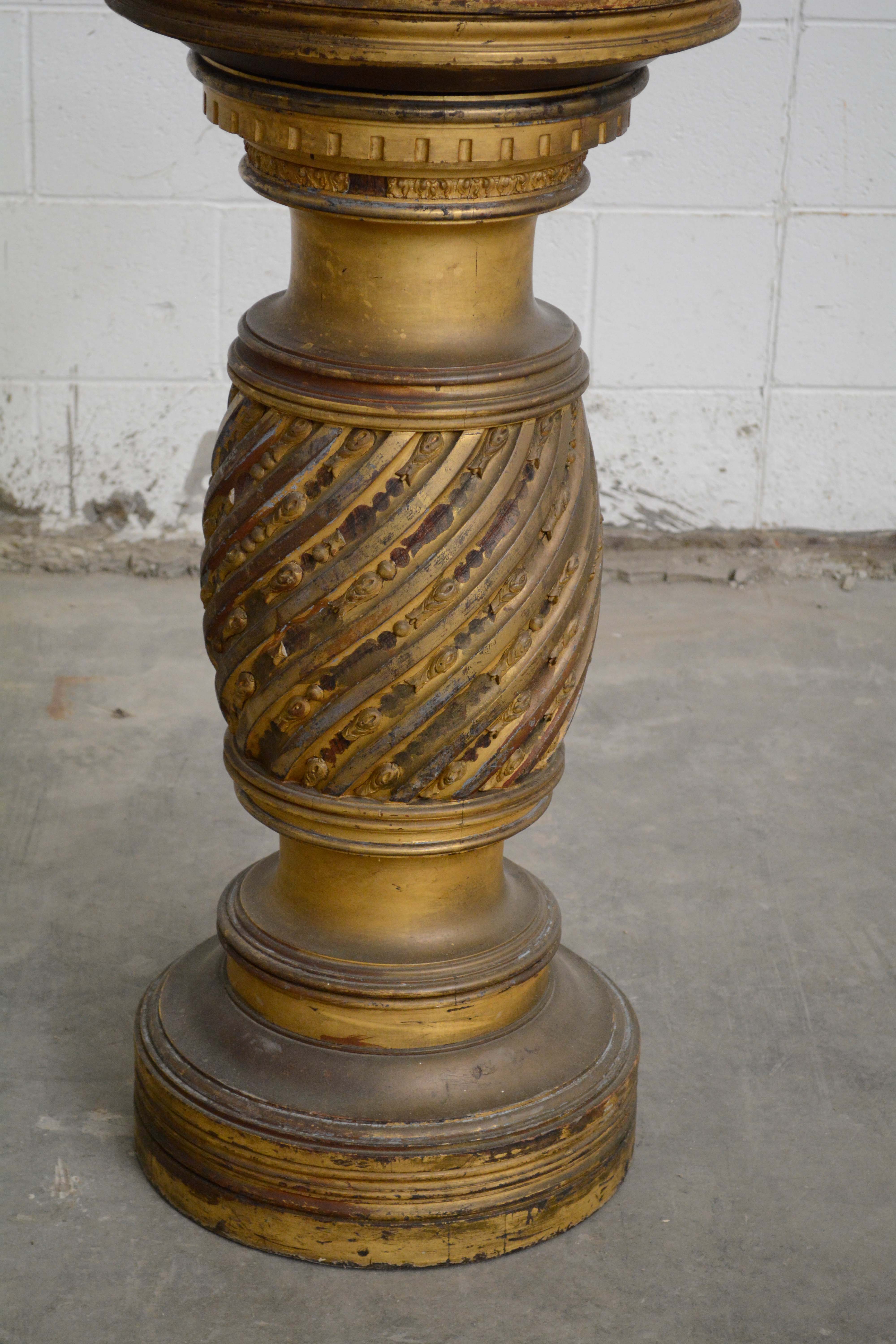 Neoclassical Style Giltwood and White Marble Pedestal, 20th Century