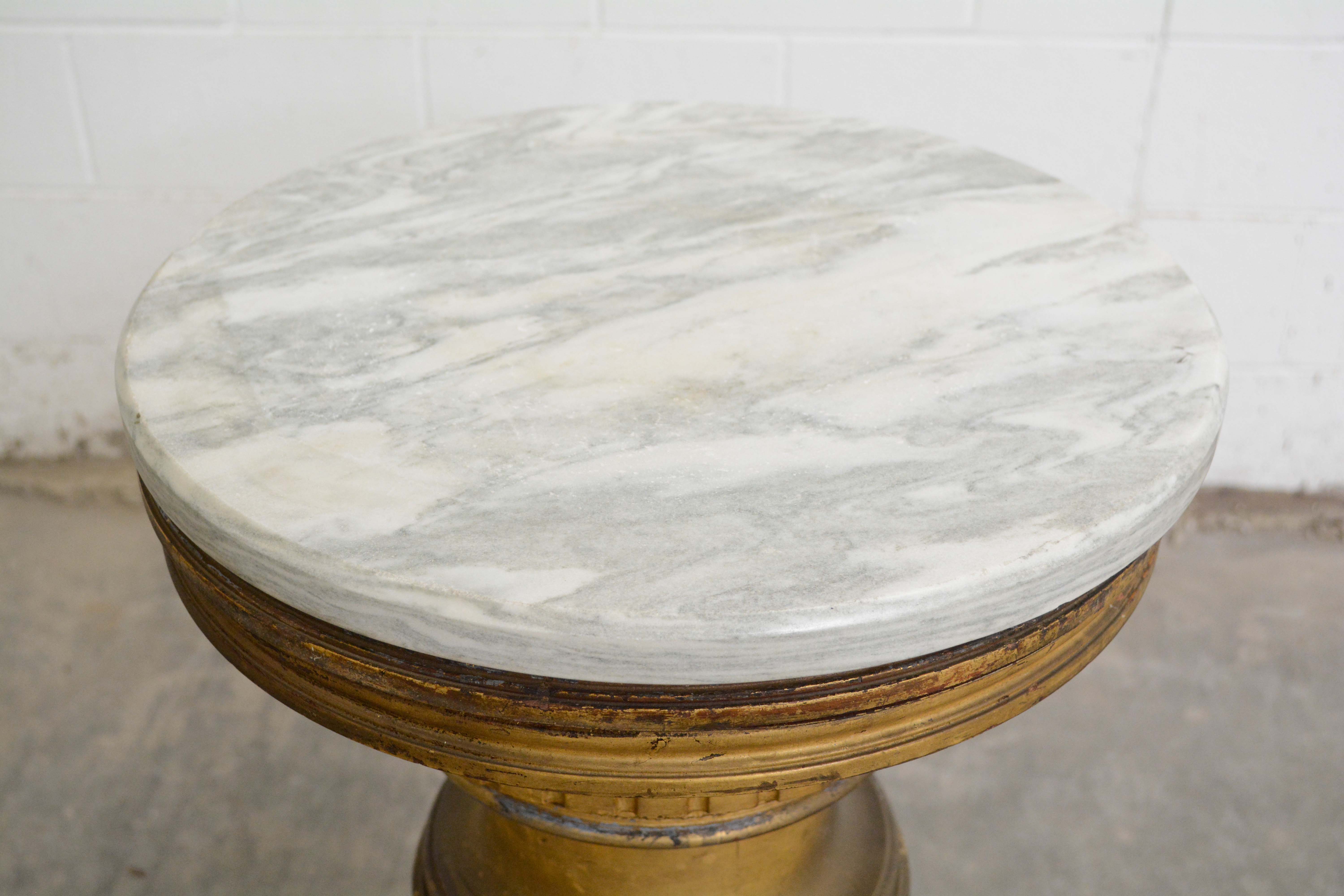 Neoclassical Style Giltwood and White Marble Pedestal, 20th Century