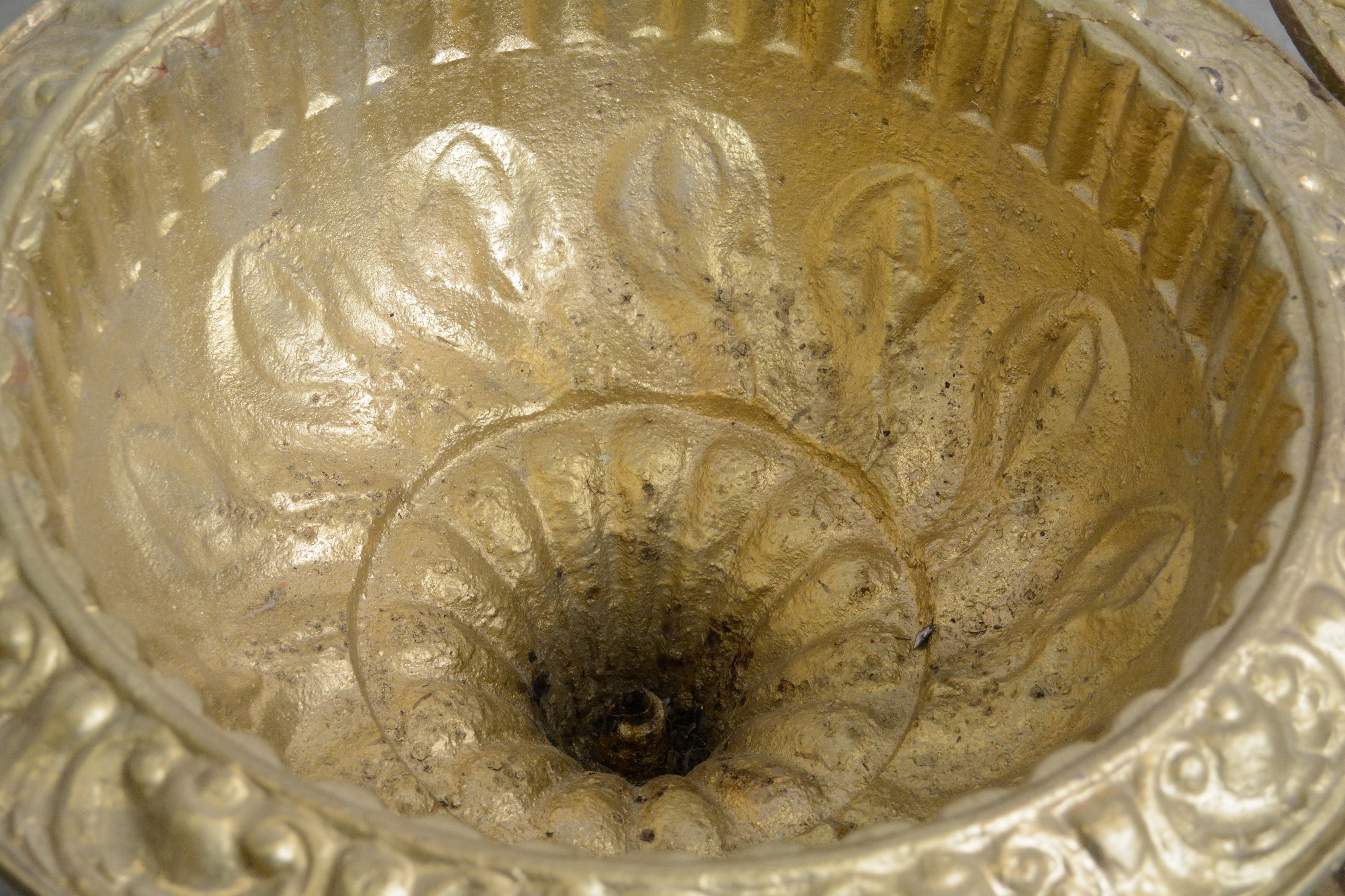 Neoclassical Style Urn Shaped Painted Iron Planters on Beveled Stands