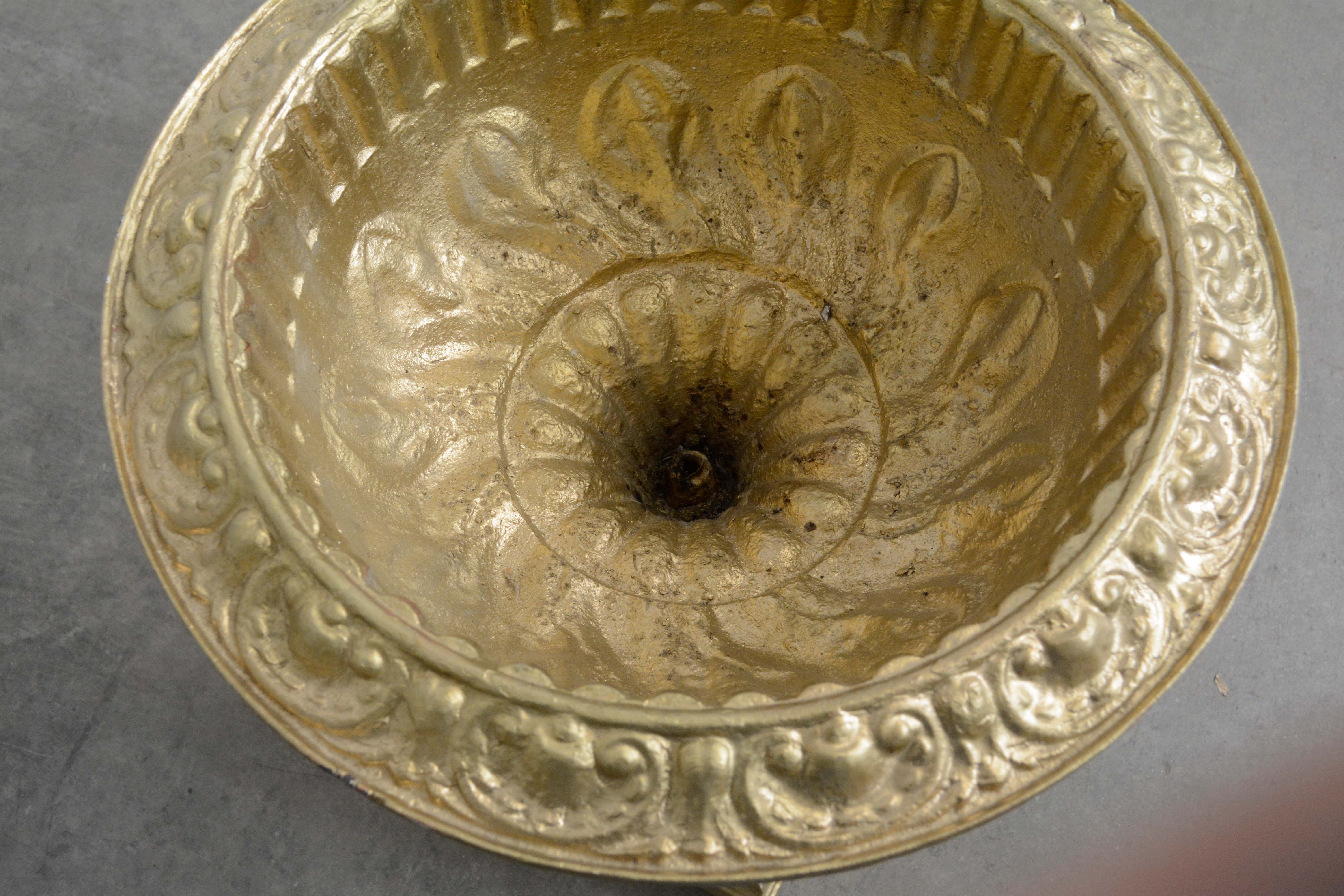 Neoclassical Style Urn Shaped Painted Iron Planters on Beveled Stands