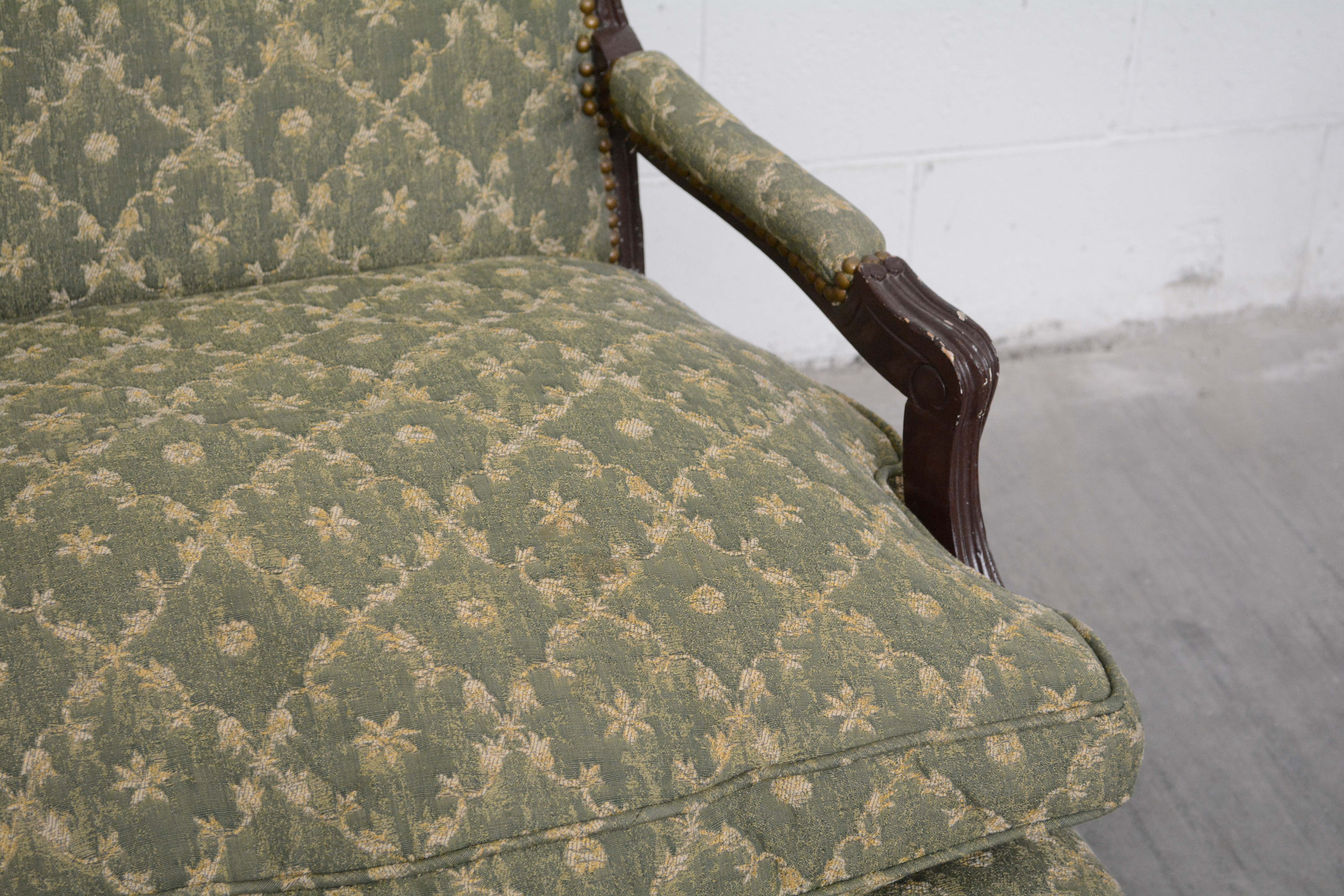 French Provincial Style Upholstered Bergere with Ottoman, 20th Century