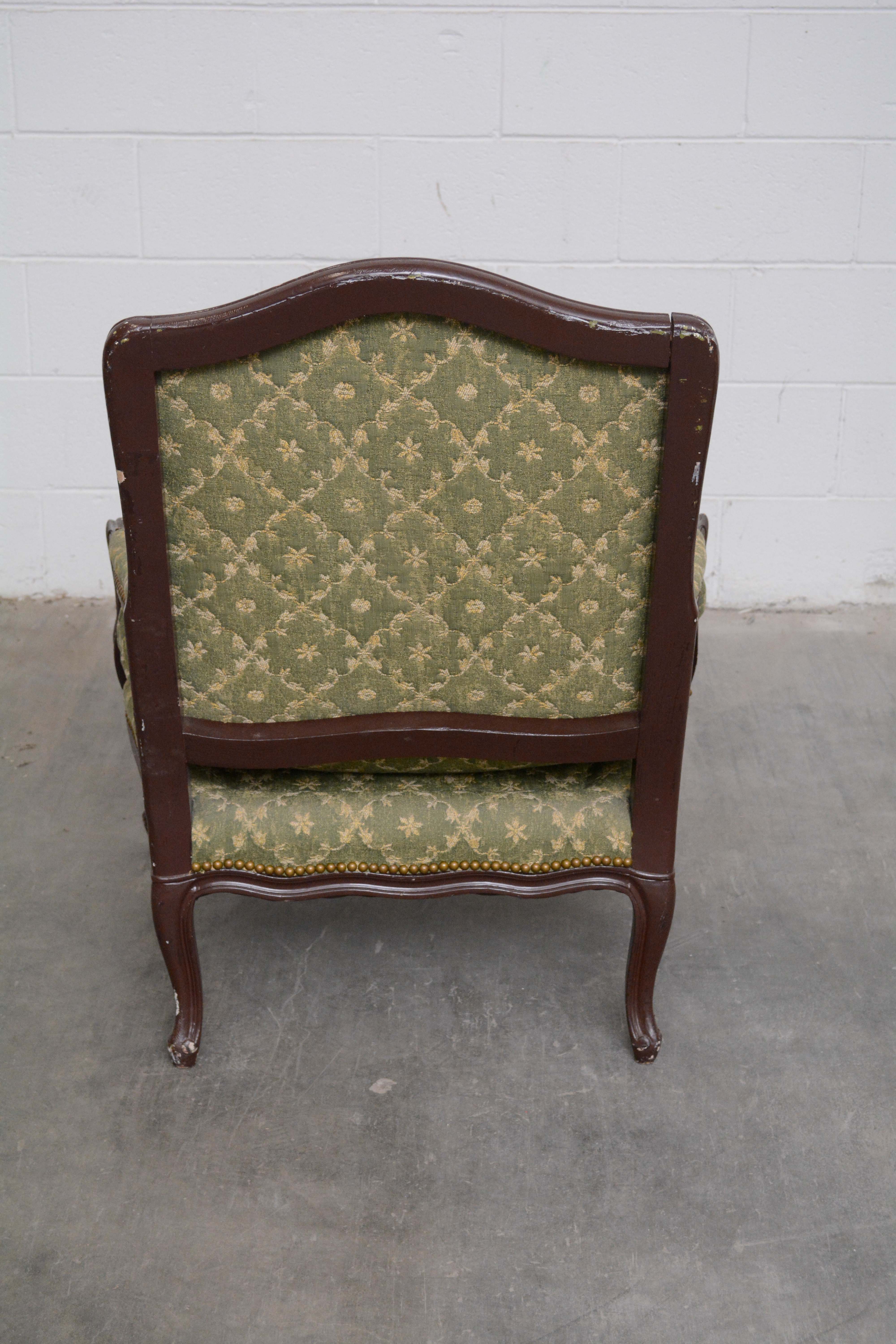 French Provincial Style Upholstered Bergere with Ottoman, 20th Century