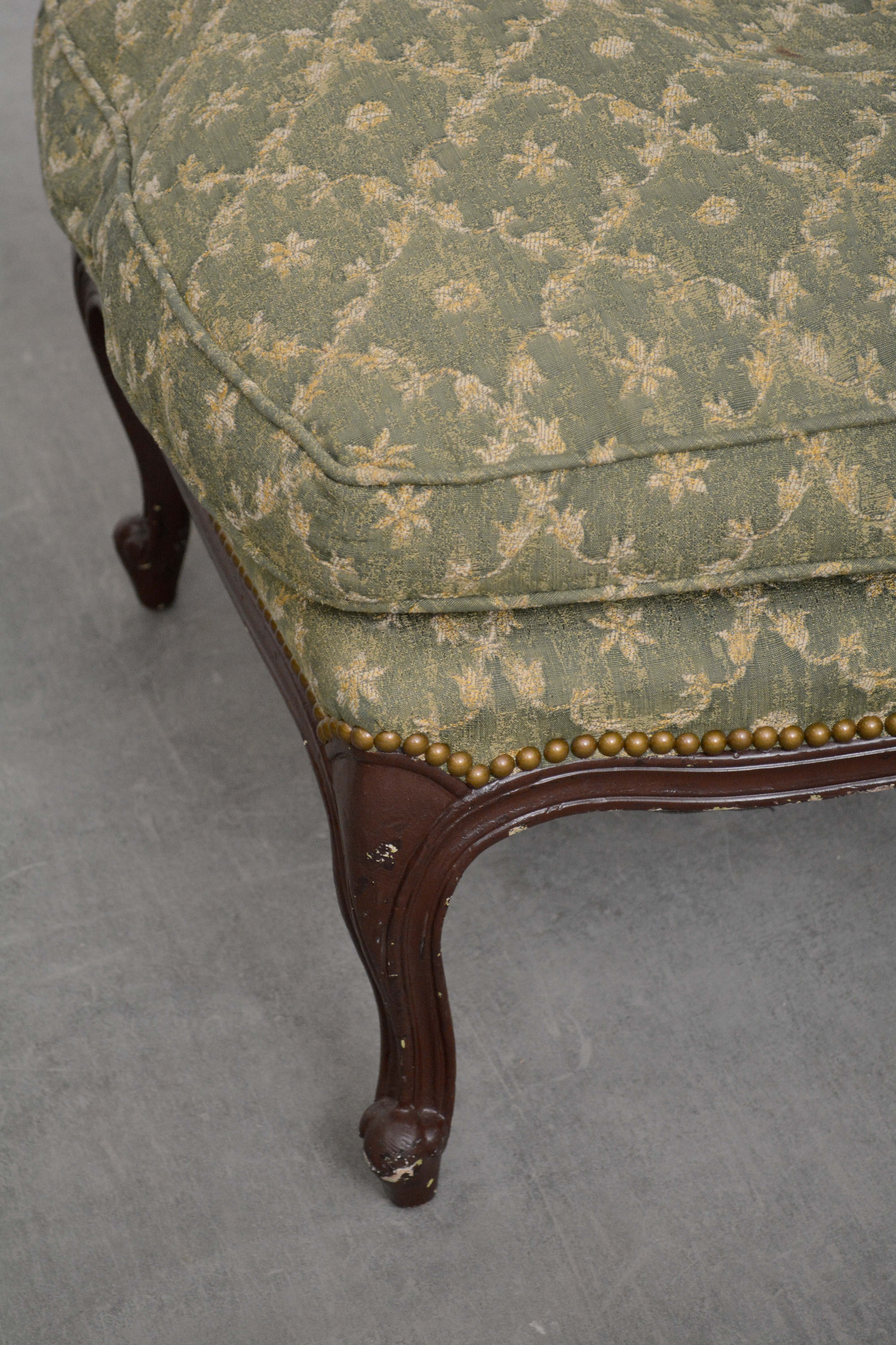 French Provincial Style Upholstered Bergere with Ottoman, 20th Century