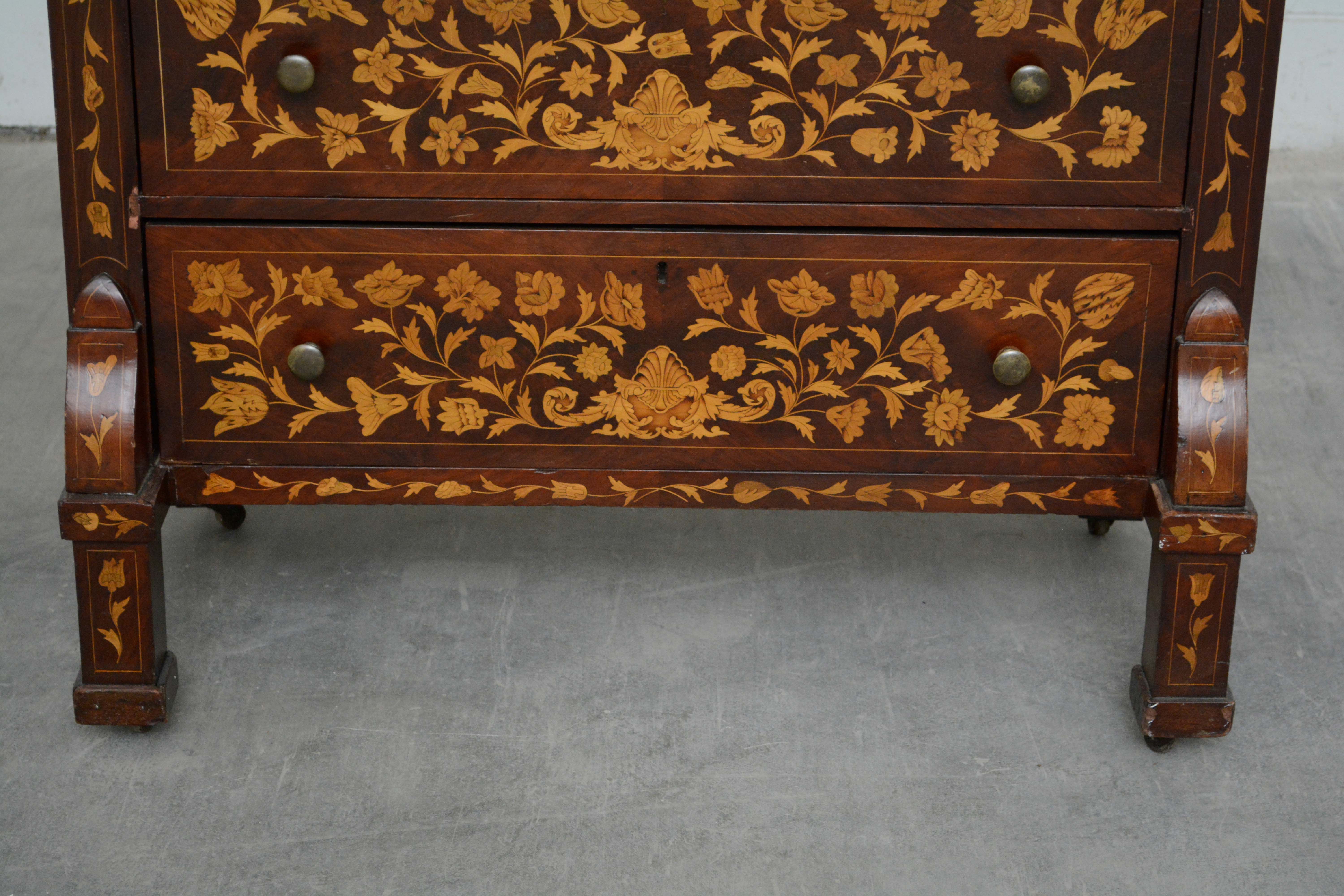 Dutch Walnut and Marquetry Chest of Drawers, Mid 19th Century