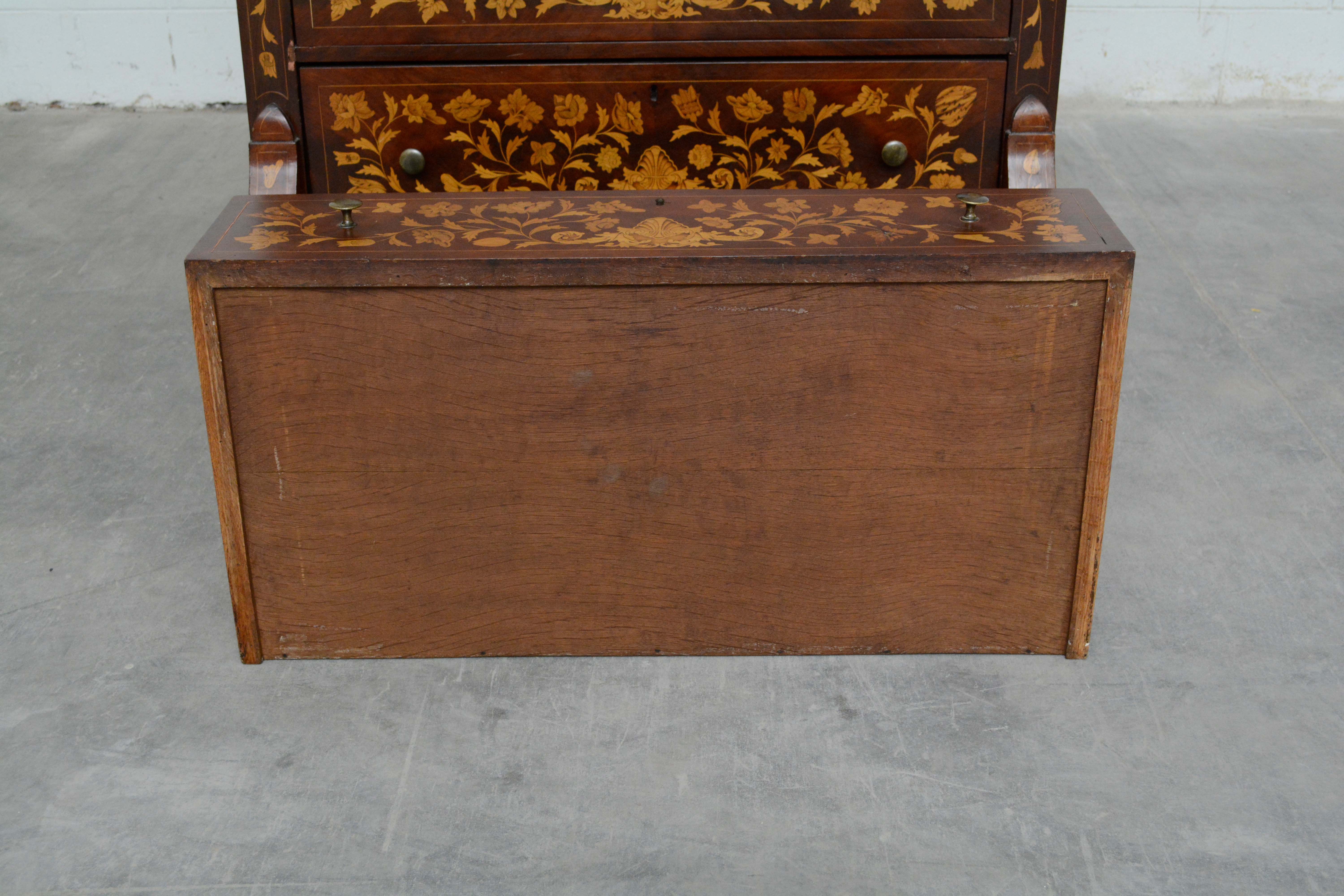 Dutch Walnut and Marquetry Chest of Drawers, Mid 19th Century