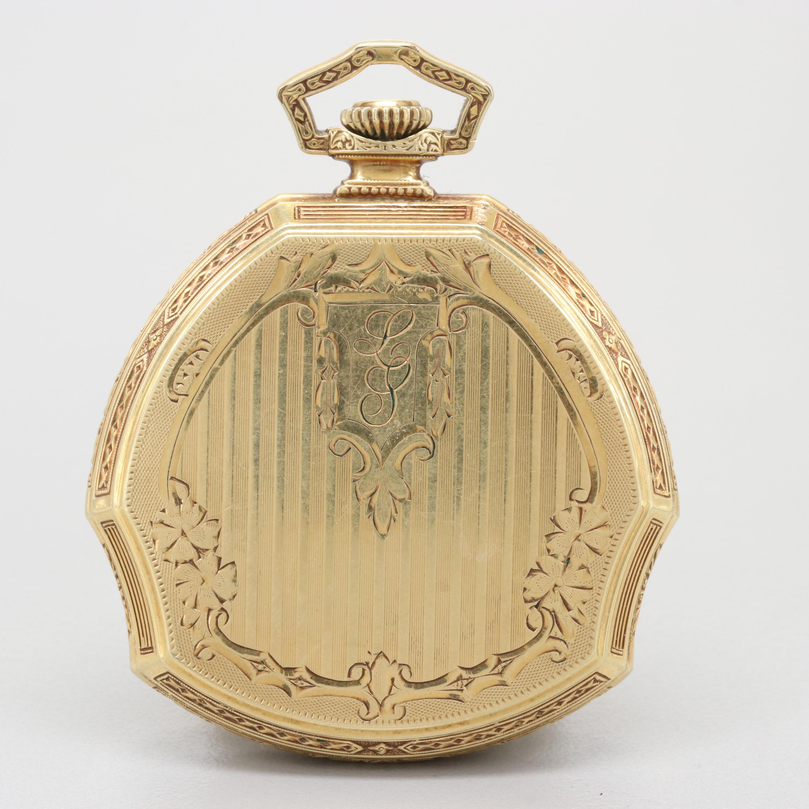 Vintage Gruen Gold Filled Patented Shape Pocket Watch and Time Hill Display