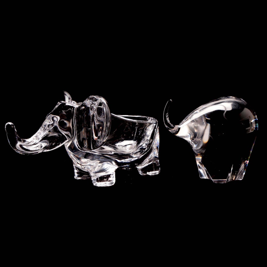 Kosta Boda and Art Vannes Crystal Elephant Pipe Holder and Paperweight